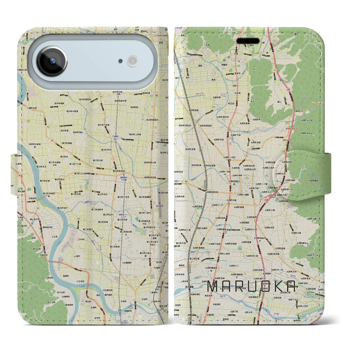 【丸岡(福井県)】地図柄iPhoneケース(手帳タイプ)モノトーン・iPhone 17 Pro Max 用