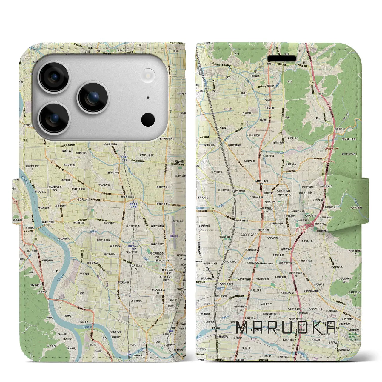 【丸岡(福井県)】地図柄iPhoneケース(手帳タイプ)