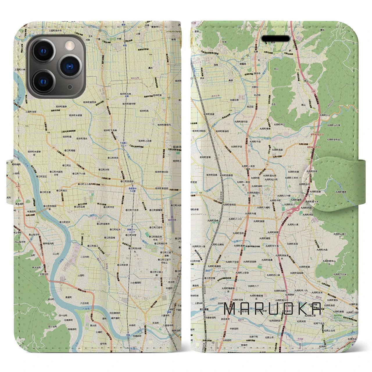 【丸岡(福井県)】地図柄iPhoneケース(手帳タイプ)