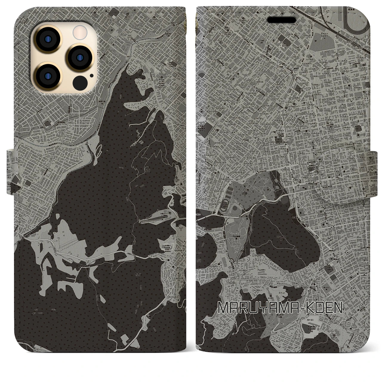 【円山公園(北海道)】地図柄iPhoneケース(手帳タイプ)モノトーン・iPhone 12 Pro Max 用