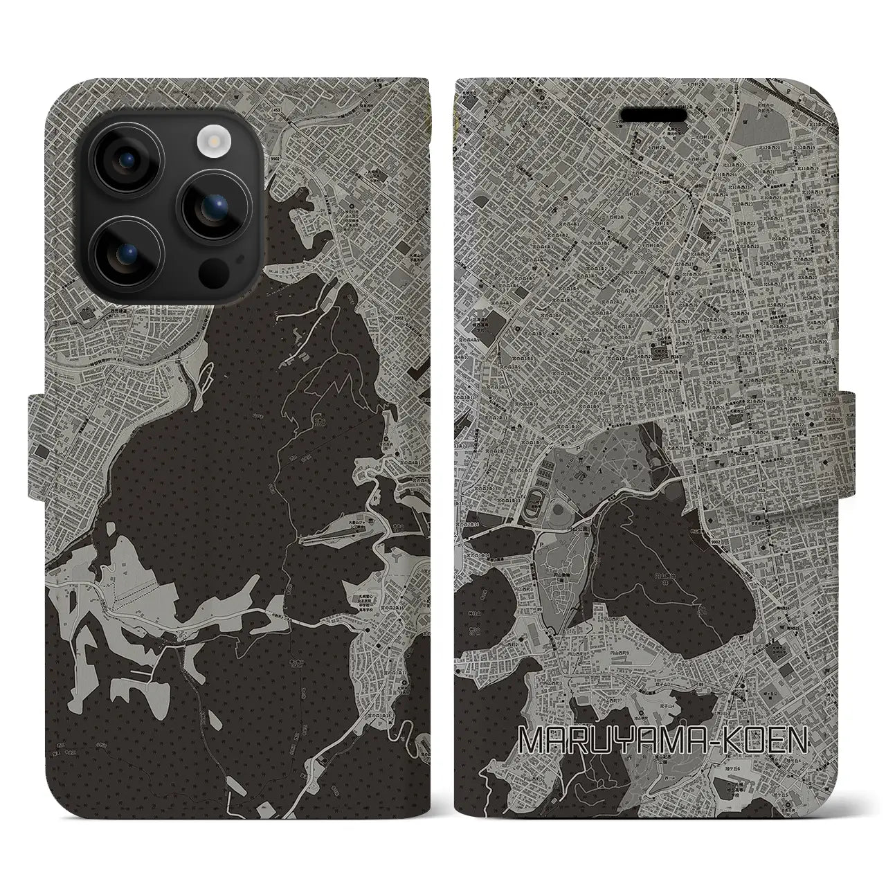【円山公園(北海道)】地図柄iPhoneケース(手帳タイプ)モノトーン・iPhone 16 用