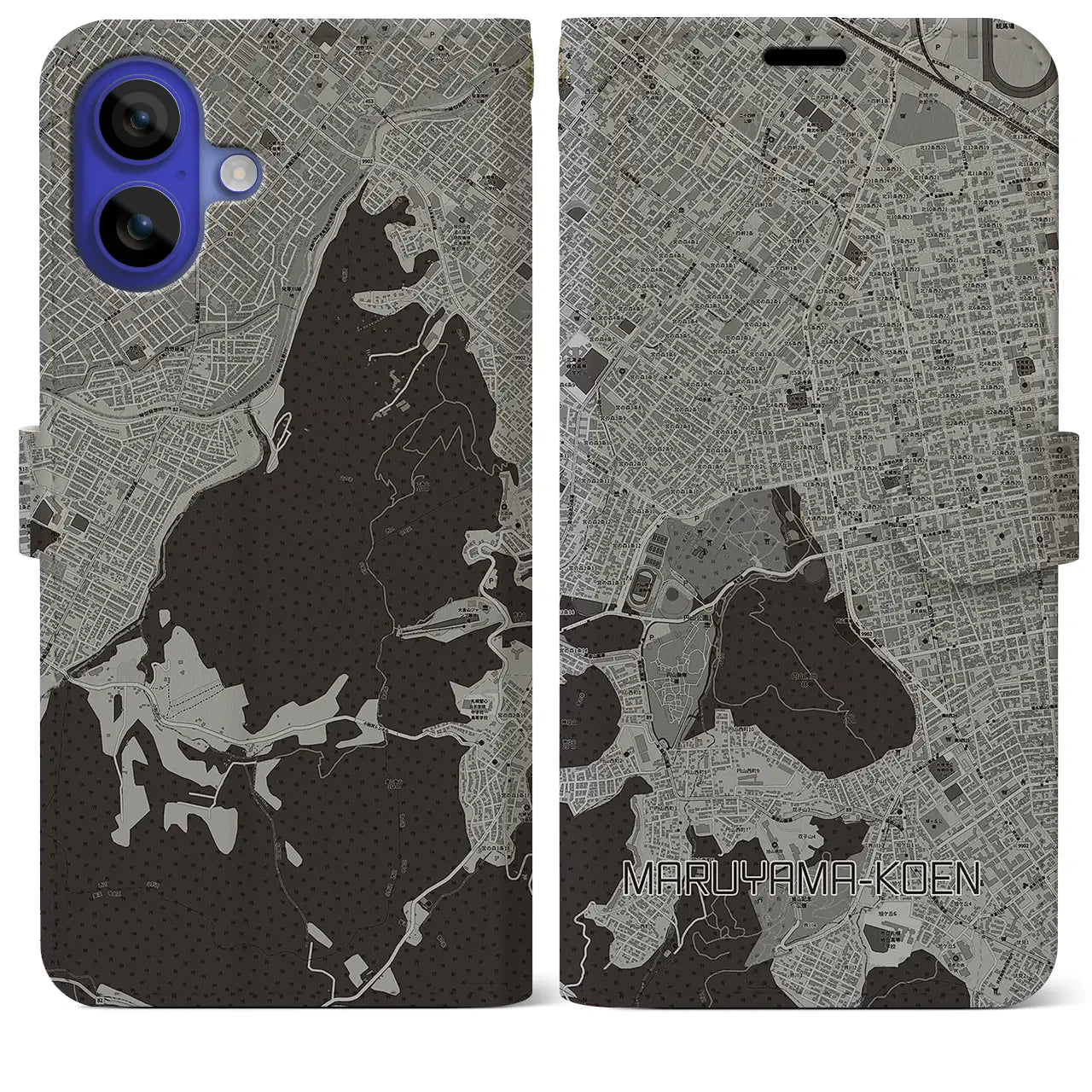 【円山公園(北海道)】地図柄iPhoneケース(手帳タイプ)モノトーン・iPhone 16 Pro Max 用