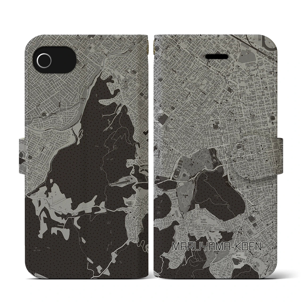 【円山公園(北海道)】地図柄iPhoneケース(手帳タイプ)モノトーン・iPhone SE(第3 / 第2世代) / 8 / 7 / 6s / 6 用