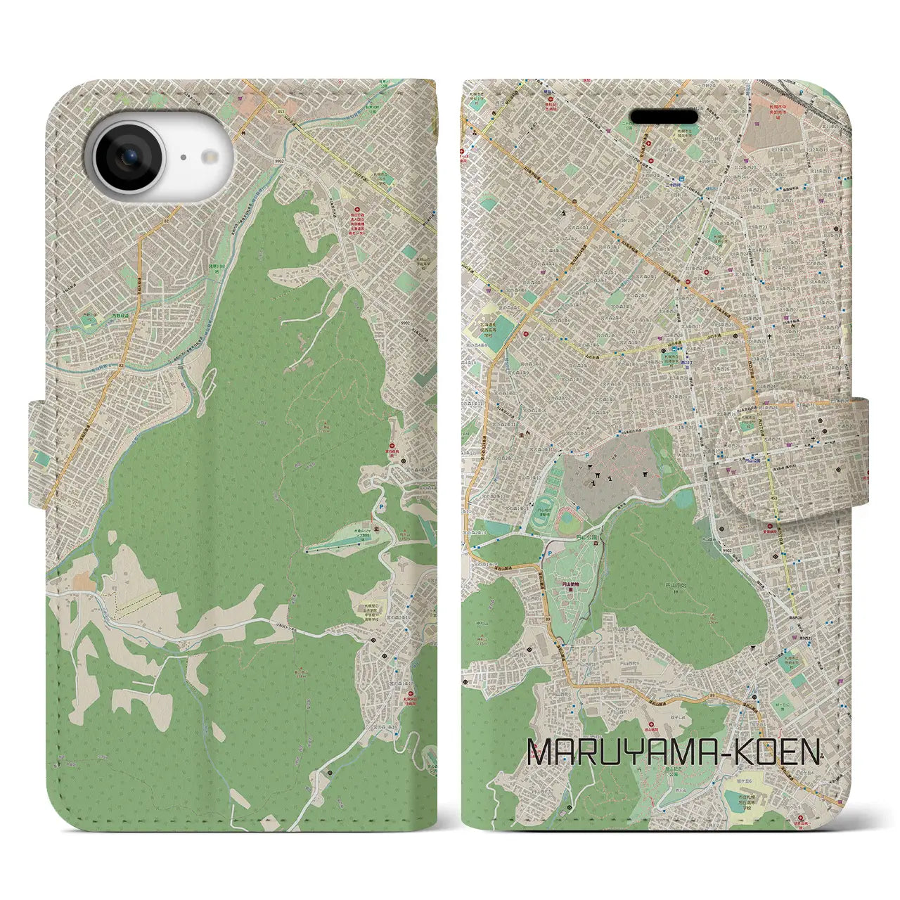 【円山公園(北海道)】地図柄iPhoneケース(手帳タイプ)