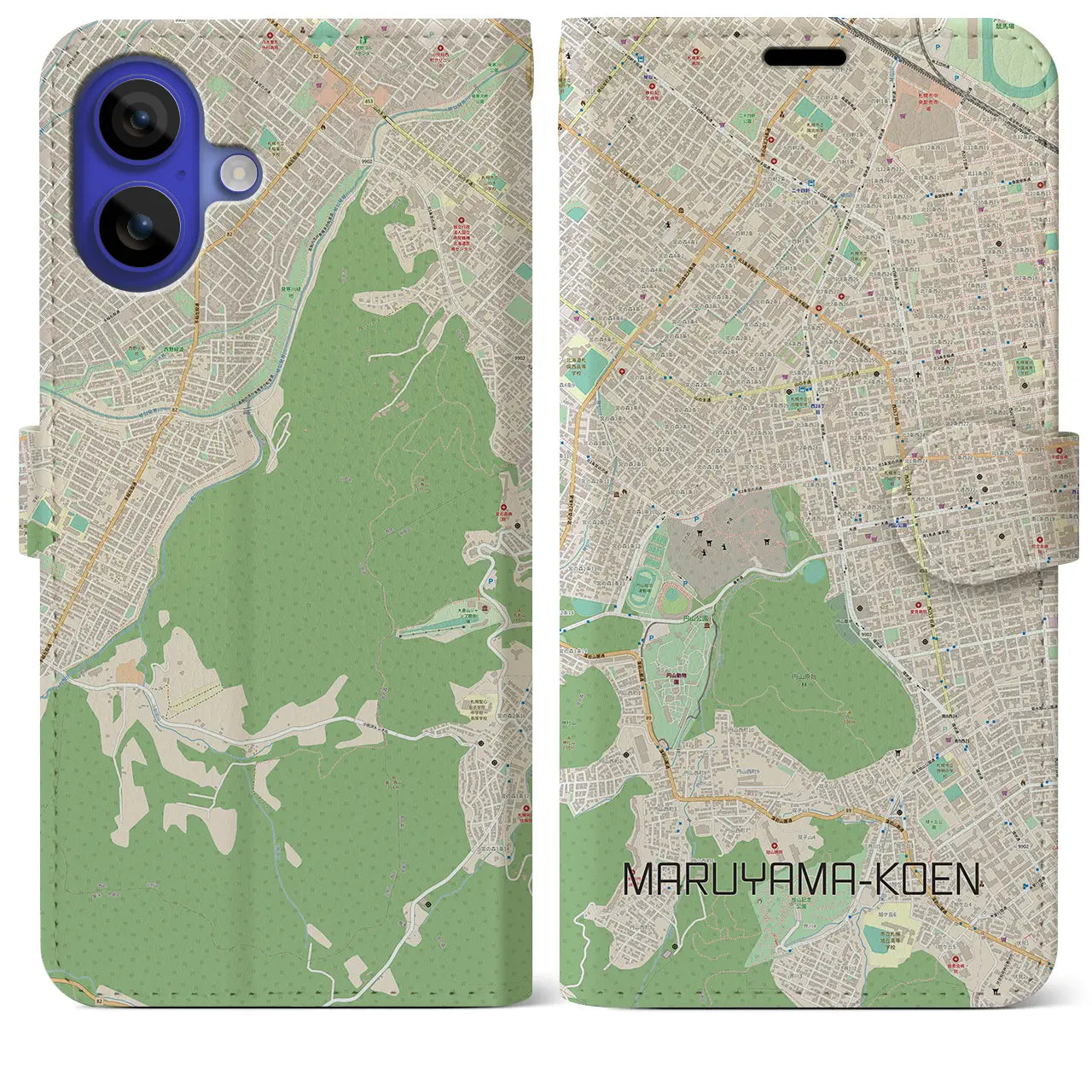 【円山公園(北海道)】地図柄iPhoneケース(手帳タイプ)ナチュラル・iPhone 16 Pro Max 用