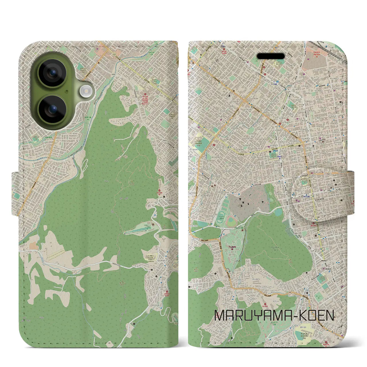 【円山公園(北海道)】地図柄iPhoneケース(手帳タイプ)ナチュラル・iPhone 17 Pro Max 用