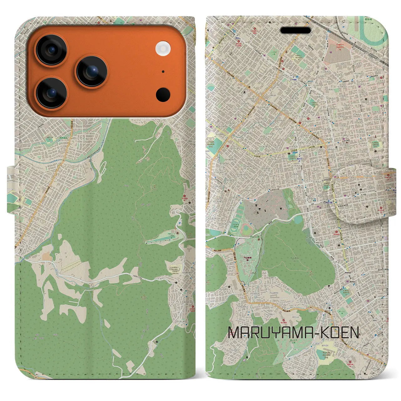 【円山公園(北海道)】地図柄iPhoneケース(手帳タイプ)