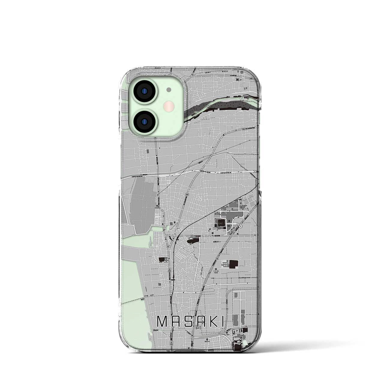 【松前(愛媛県)】地図柄iPhoneケース(クリアタイプ)モノトーン・iPhone 12 mini 用