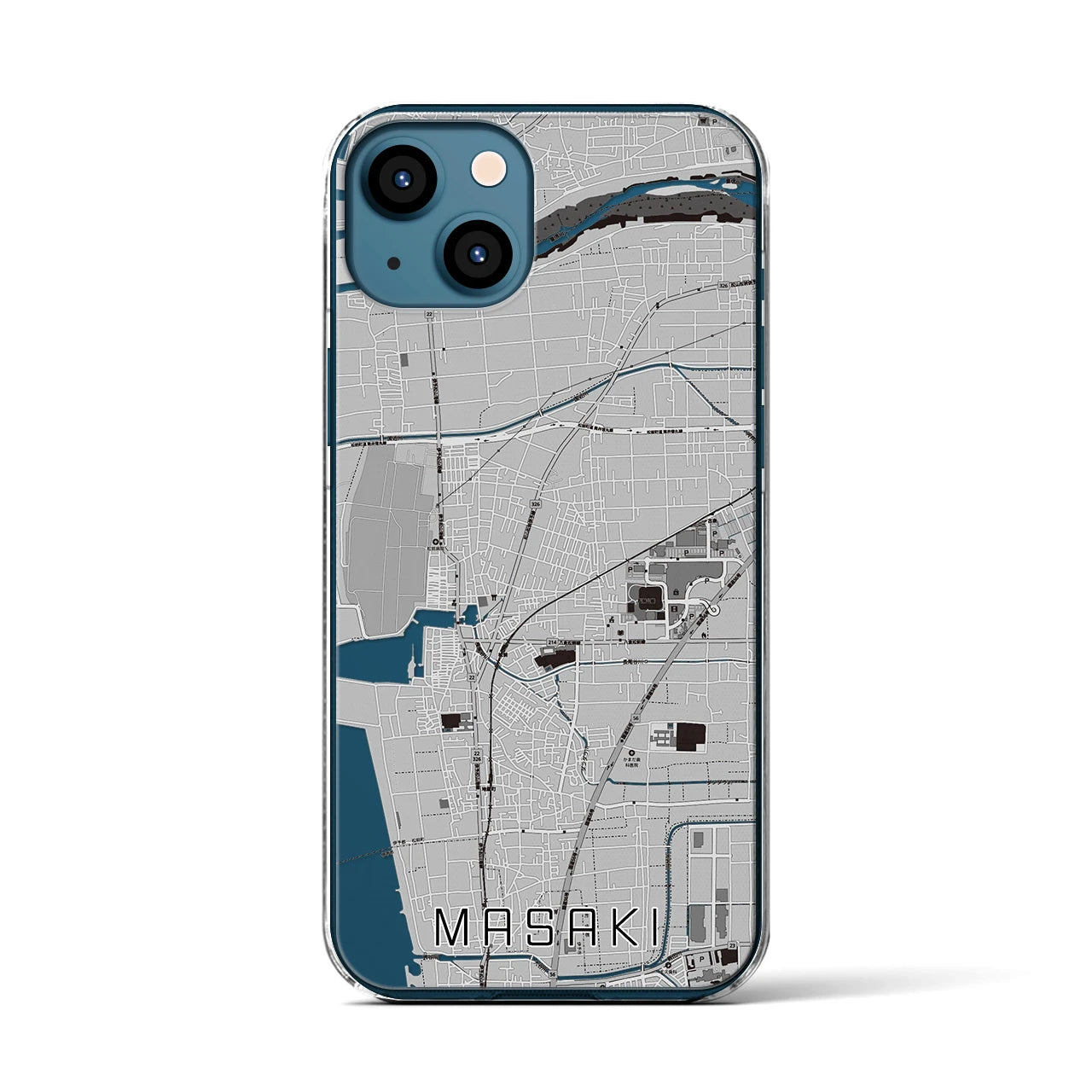 【松前(愛媛県)】地図柄iPhoneケース(クリアタイプ)モノトーン・iPhone 13 用