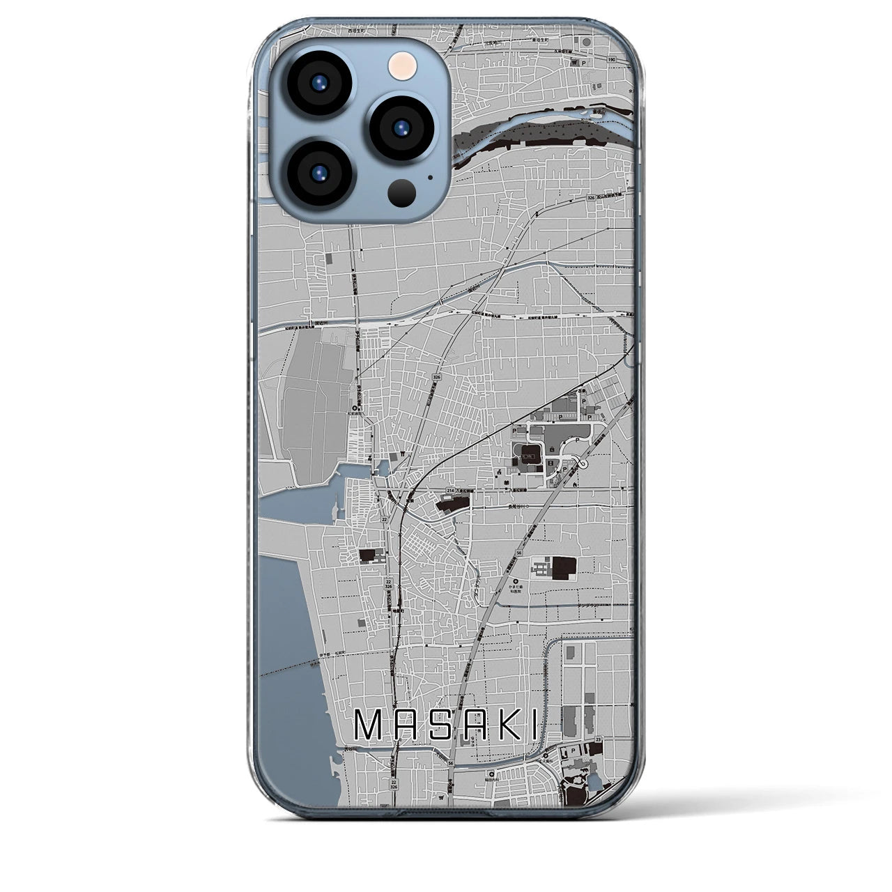 【松前(愛媛県)】地図柄iPhoneケース(クリアタイプ)モノトーン・iPhone 13 Pro Max 用