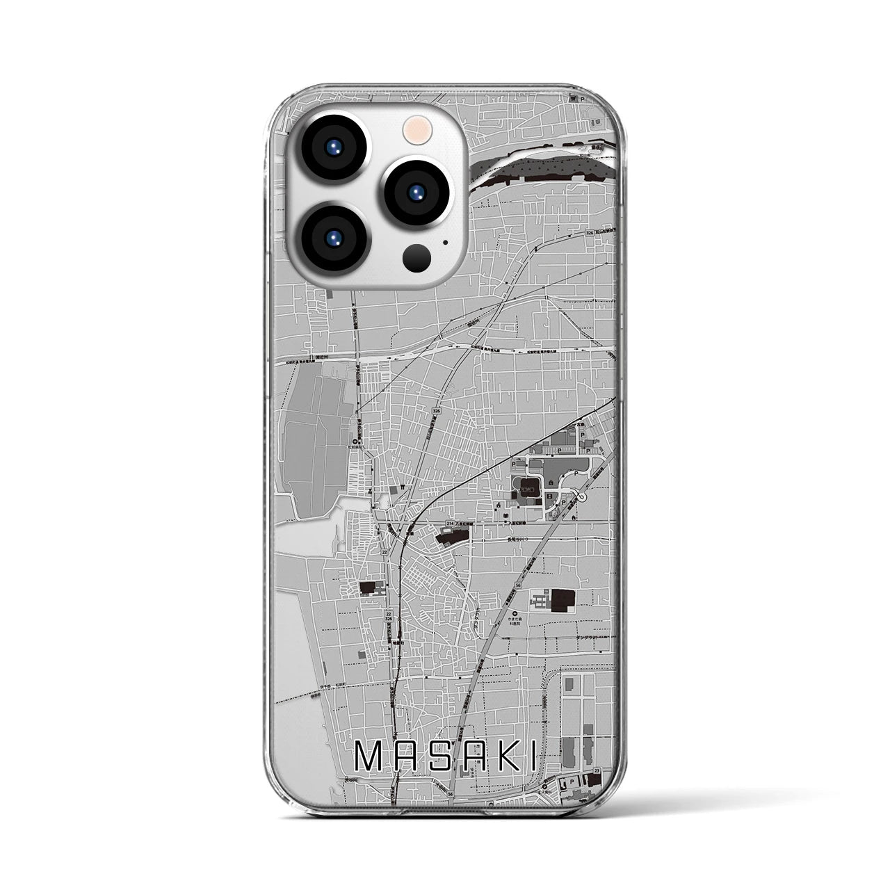 【松前(愛媛県)】地図柄iPhoneケース(クリアタイプ)モノトーン・iPhone 13 Pro 用