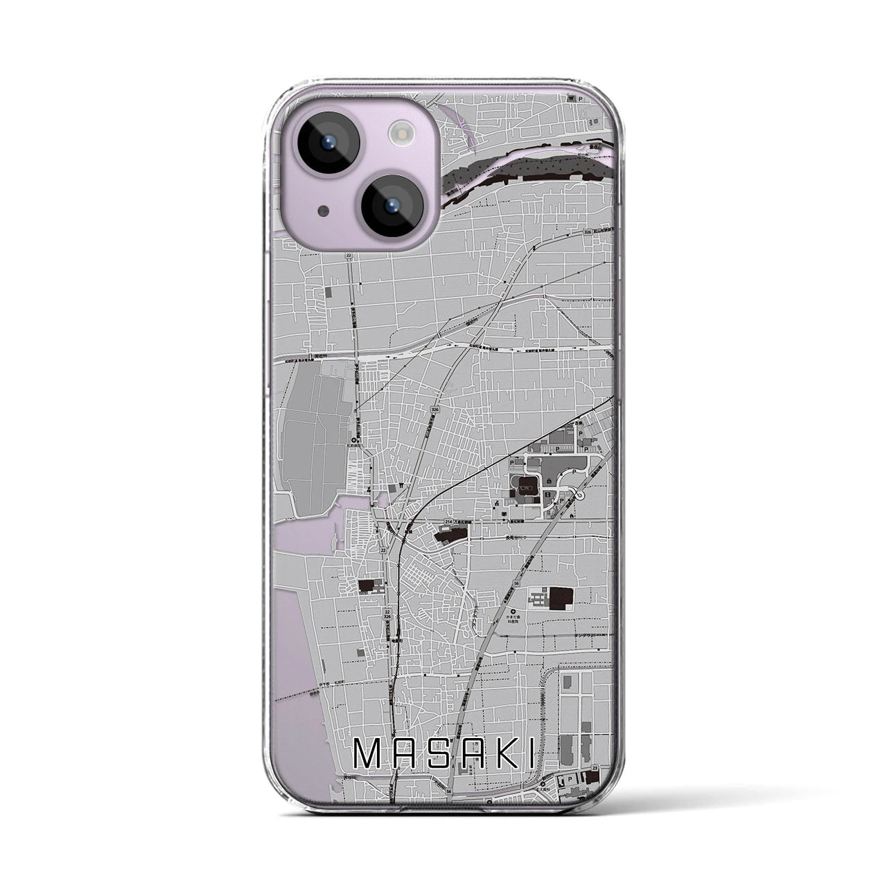 【松前(愛媛県)】地図柄iPhoneケース(クリアタイプ)モノトーン・iPhone 14 用