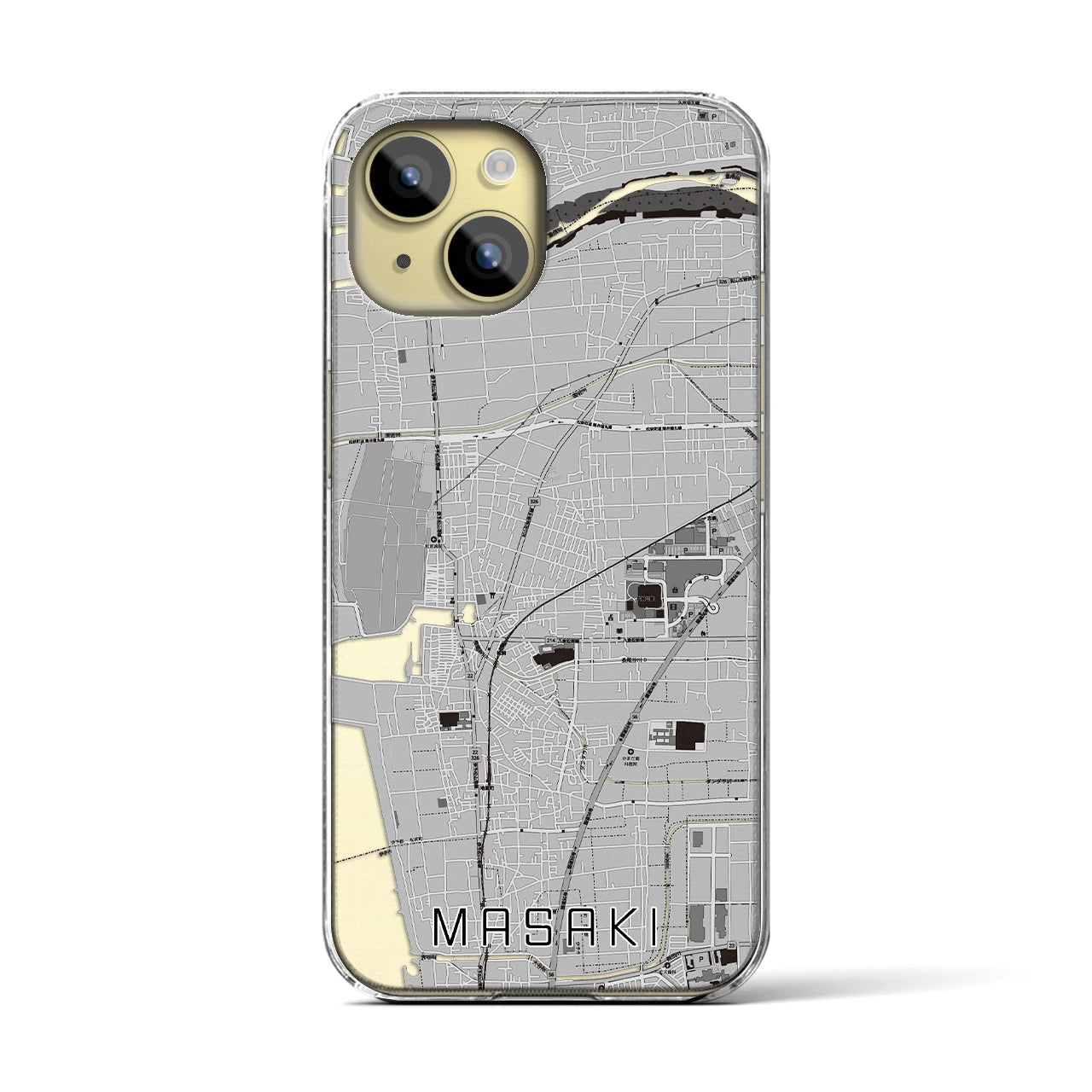 【松前(愛媛県)】地図柄iPhoneケース(クリアタイプ)モノトーン・iPhone 15 用