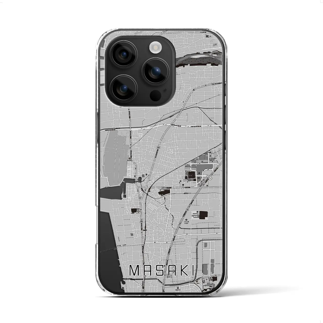 【松前(愛媛県)】地図柄iPhoneケース(クリアタイプ)モノトーン・iPhone 16 用