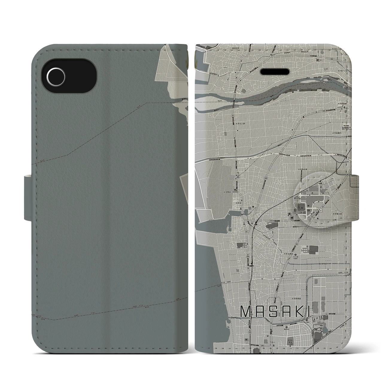 【松前(愛媛県)】地図柄iPhoneケース(手帳タイプ)