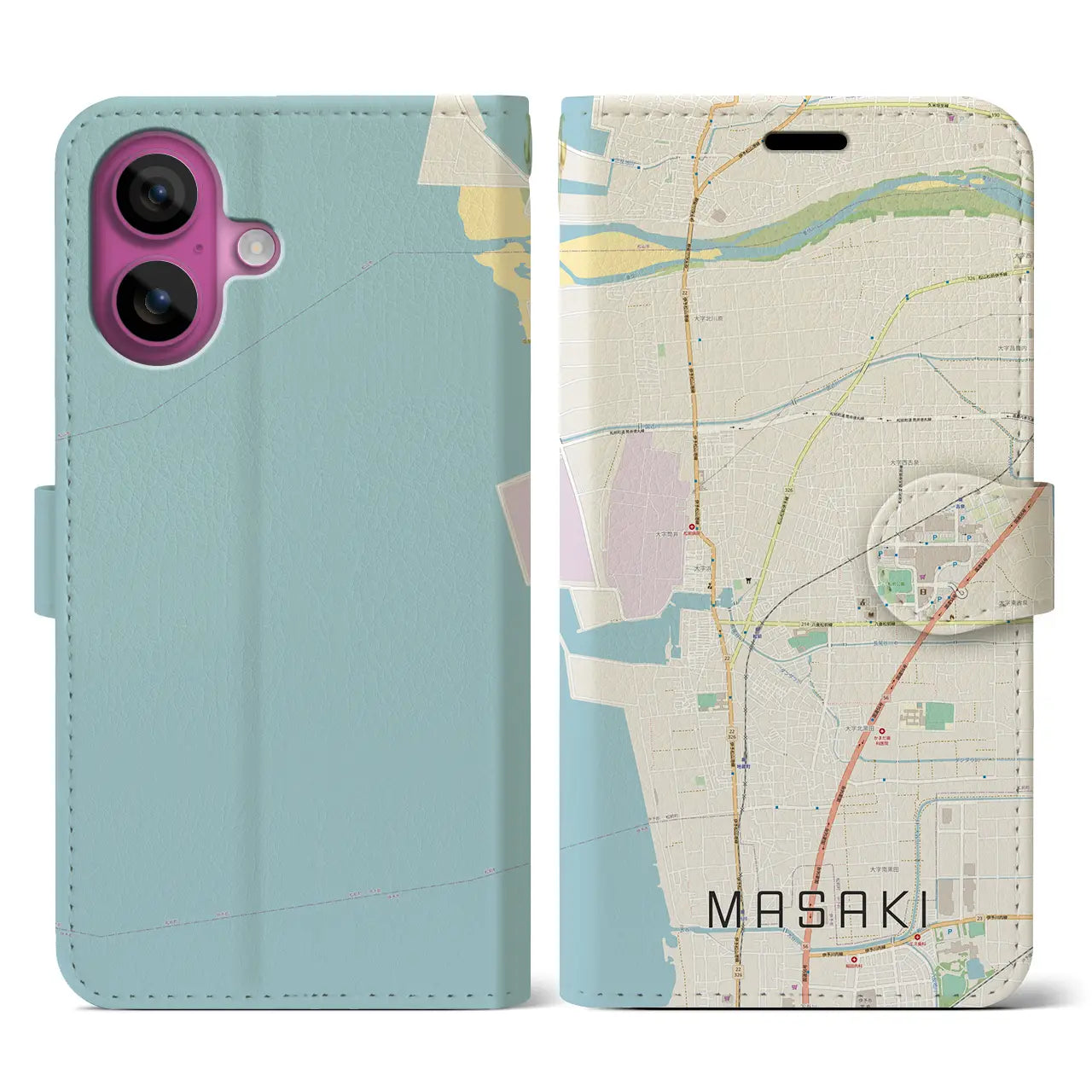【松前(愛媛県)】地図柄iPhoneケース(手帳タイプ)ナチュラル・iPhone 16 Pro 用