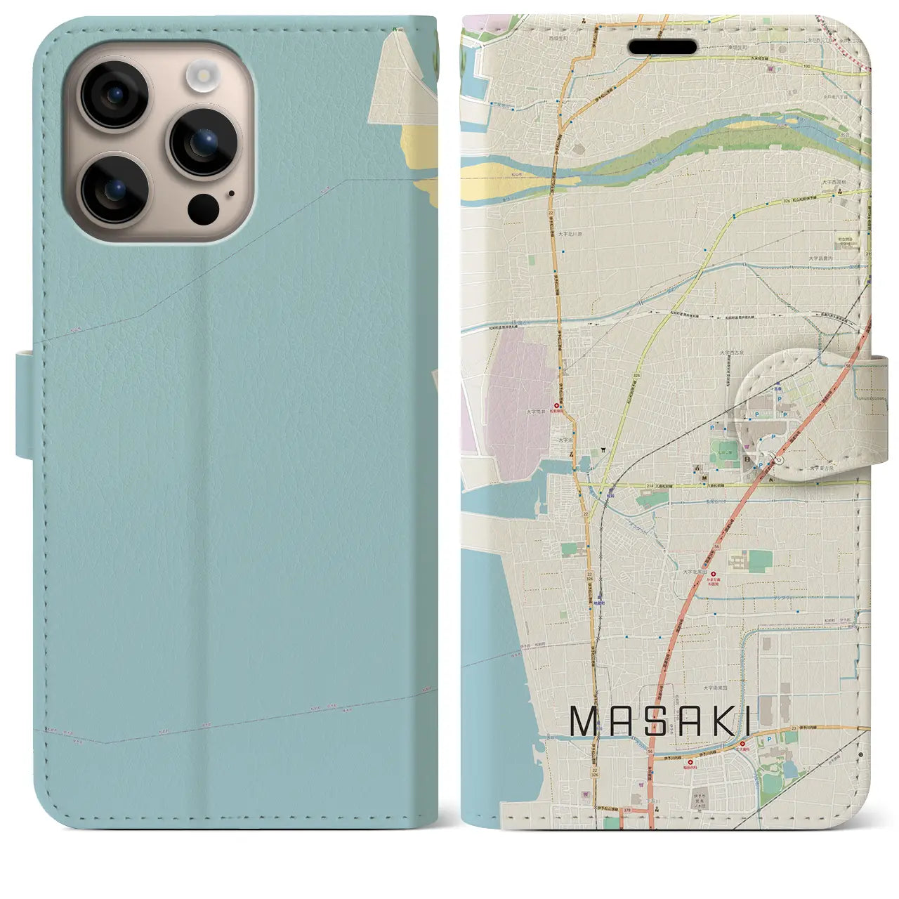 【松前(愛媛県)】地図柄iPhoneケース(手帳タイプ)ナチュラル・iPhone 16 Plus 用