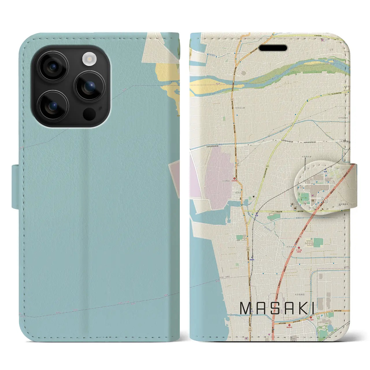 【松前(愛媛県)】地図柄iPhoneケース(手帳タイプ)ナチュラル・iPhone 16 用