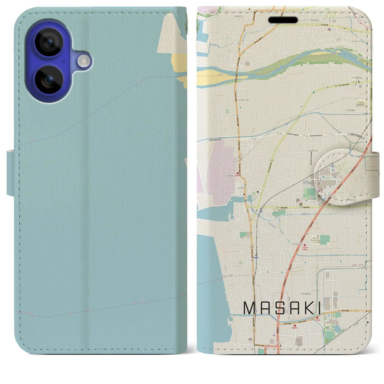 【松前(愛媛県)】地図柄iPhoneケース(手帳タイプ)ナチュラル・iPhone 16 Pro Max 用