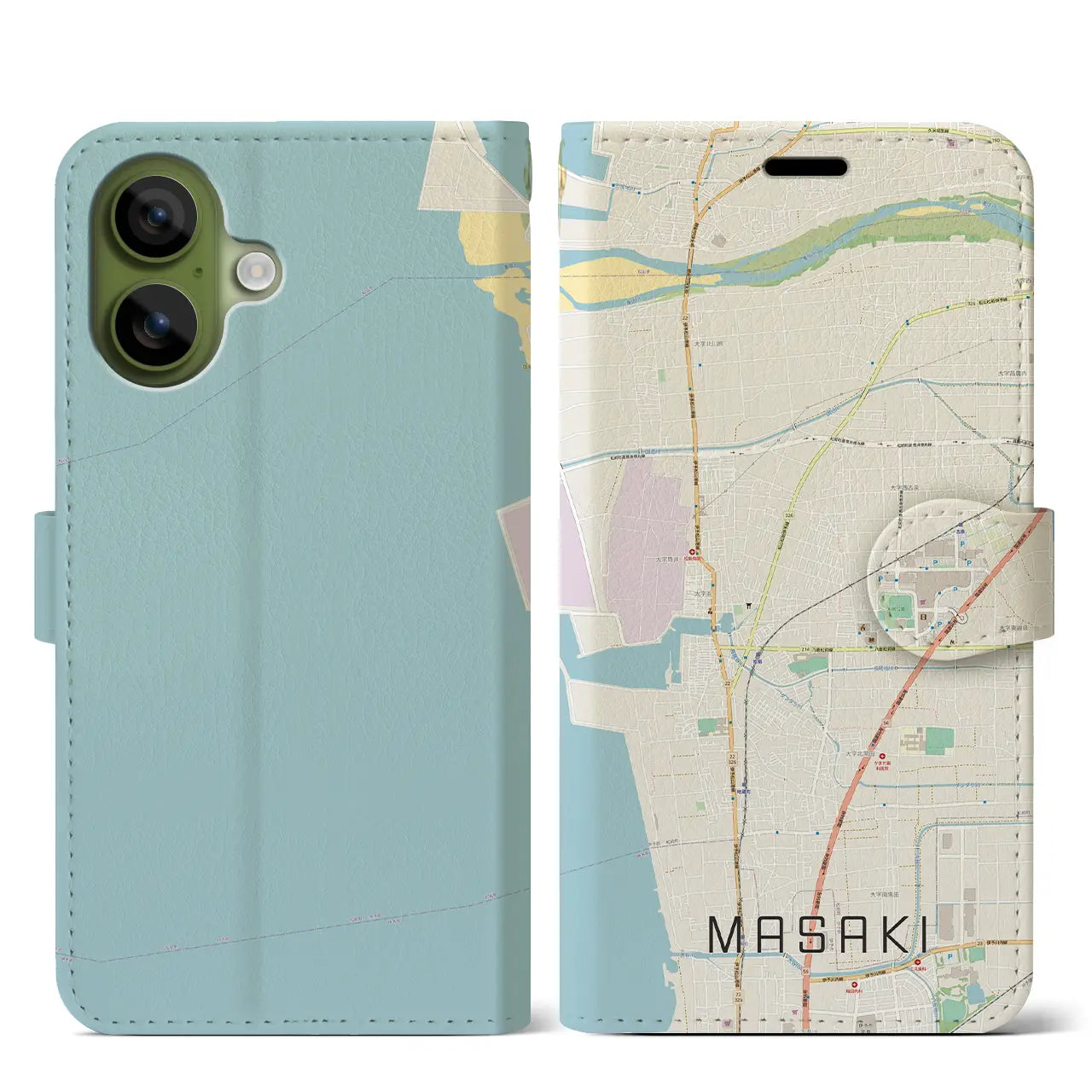 【松前(愛媛県)】地図柄iPhoneケース(手帳タイプ)ナチュラル・iPhone 17 Pro Max 用