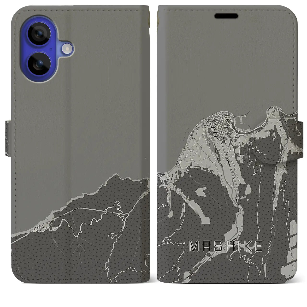 【増毛(北海道)】地図柄iPhoneケース(手帳タイプ)モノトーン・iPhone 16 Pro Max 用