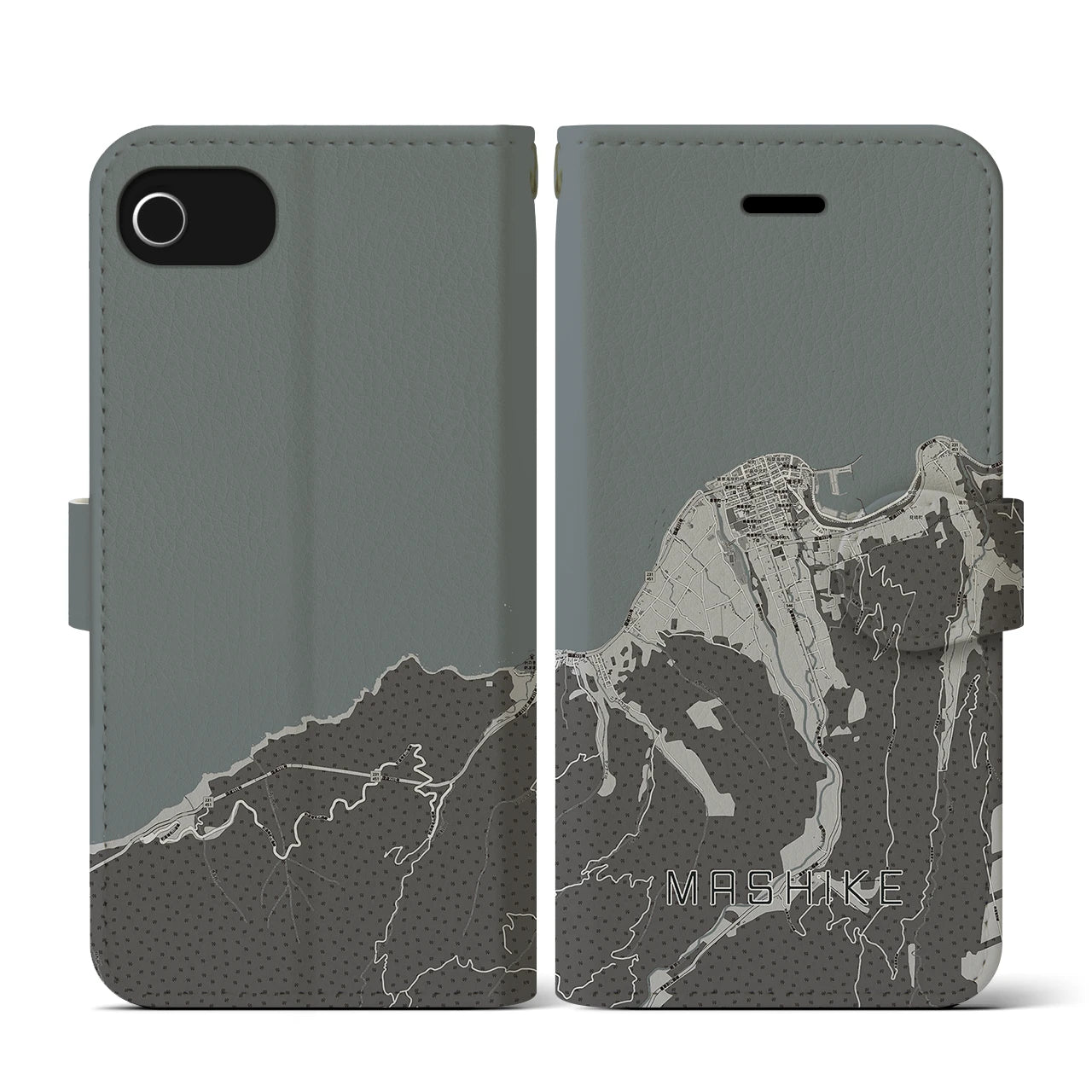 【増毛(北海道)】地図柄iPhoneケース(手帳タイプ)モノトーン・iPhone SE(第3 / 第2世代) / 8 / 7 / 6s / 6 用