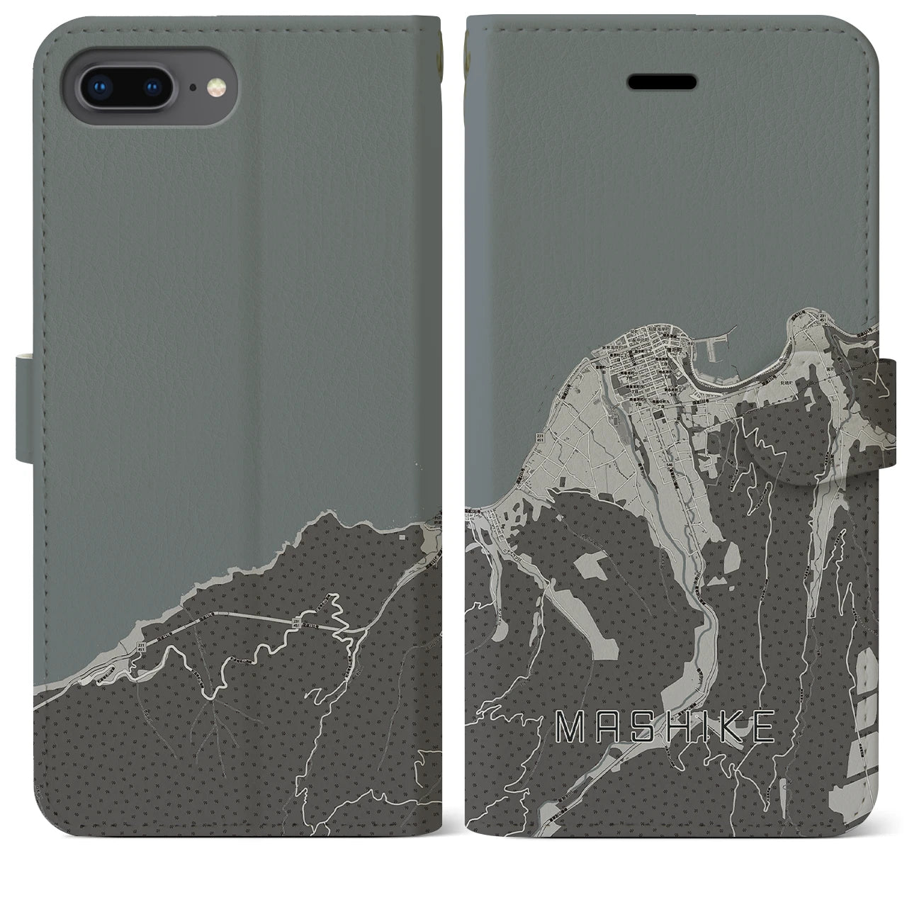 【増毛(北海道)】地図柄iPhoneケース(手帳タイプ)モノトーン・iPhone 8Plus /7Plus / 6sPlus / 6Plus 用