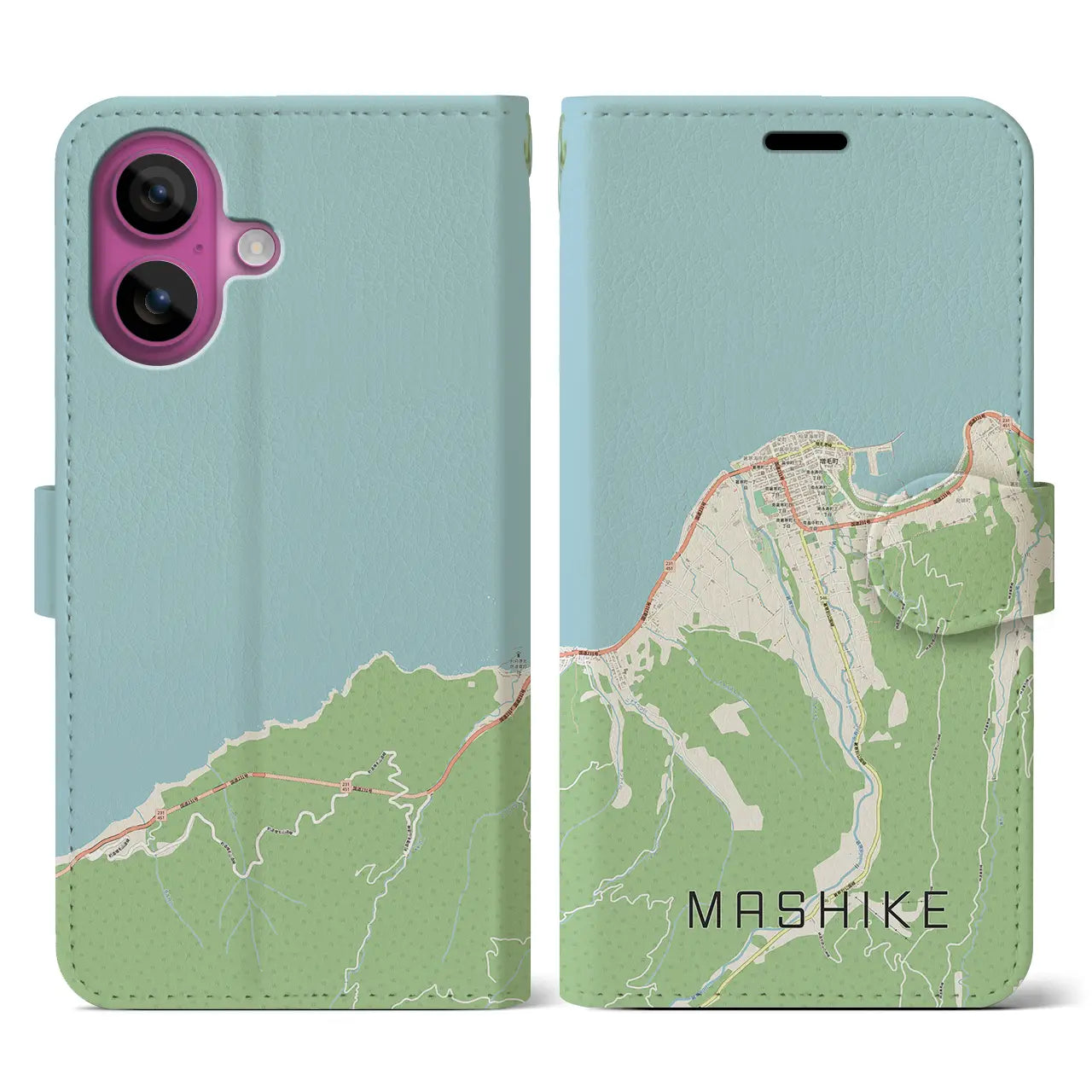 【増毛(北海道)】地図柄iPhoneケース(手帳タイプ)ナチュラル・iPhone 16 Pro 用