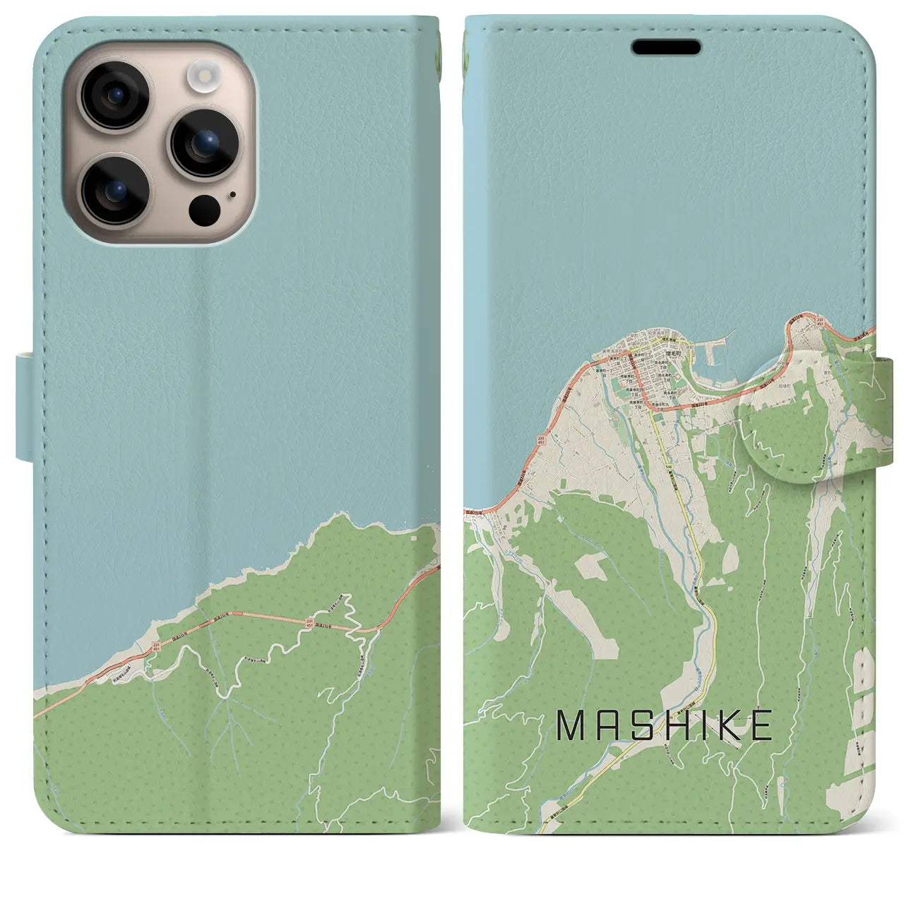 【増毛(北海道)】地図柄iPhoneケース(手帳タイプ)ナチュラル・iPhone 16 Plus 用