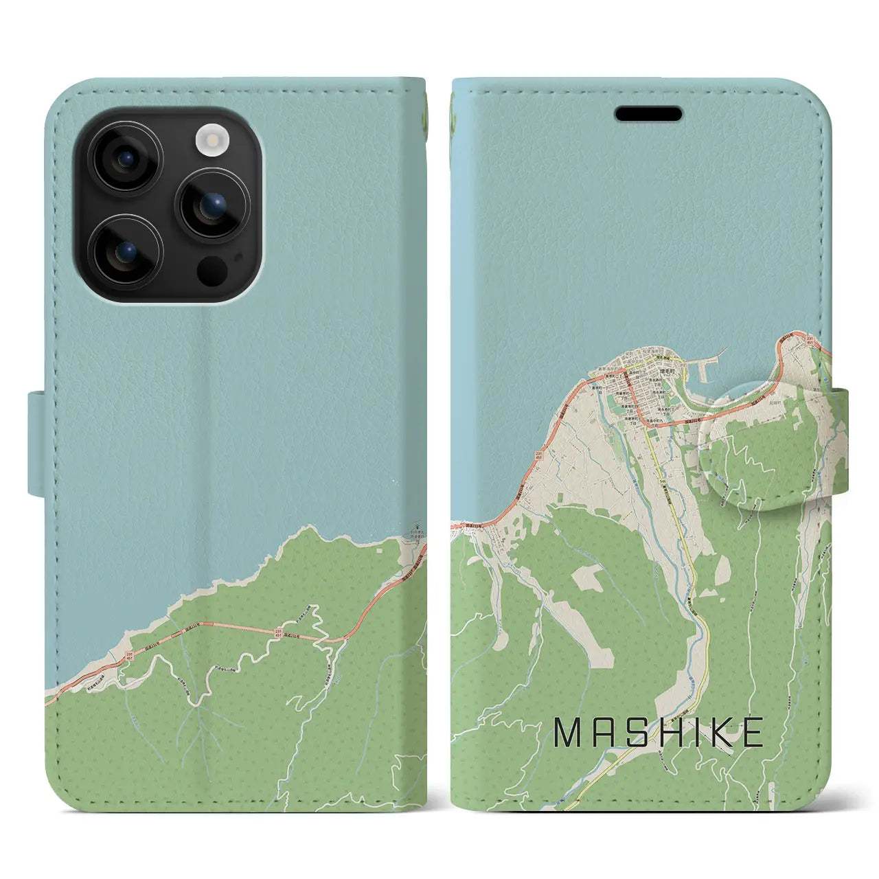 【増毛(北海道)】地図柄iPhoneケース(手帳タイプ)ナチュラル・iPhone 16 用