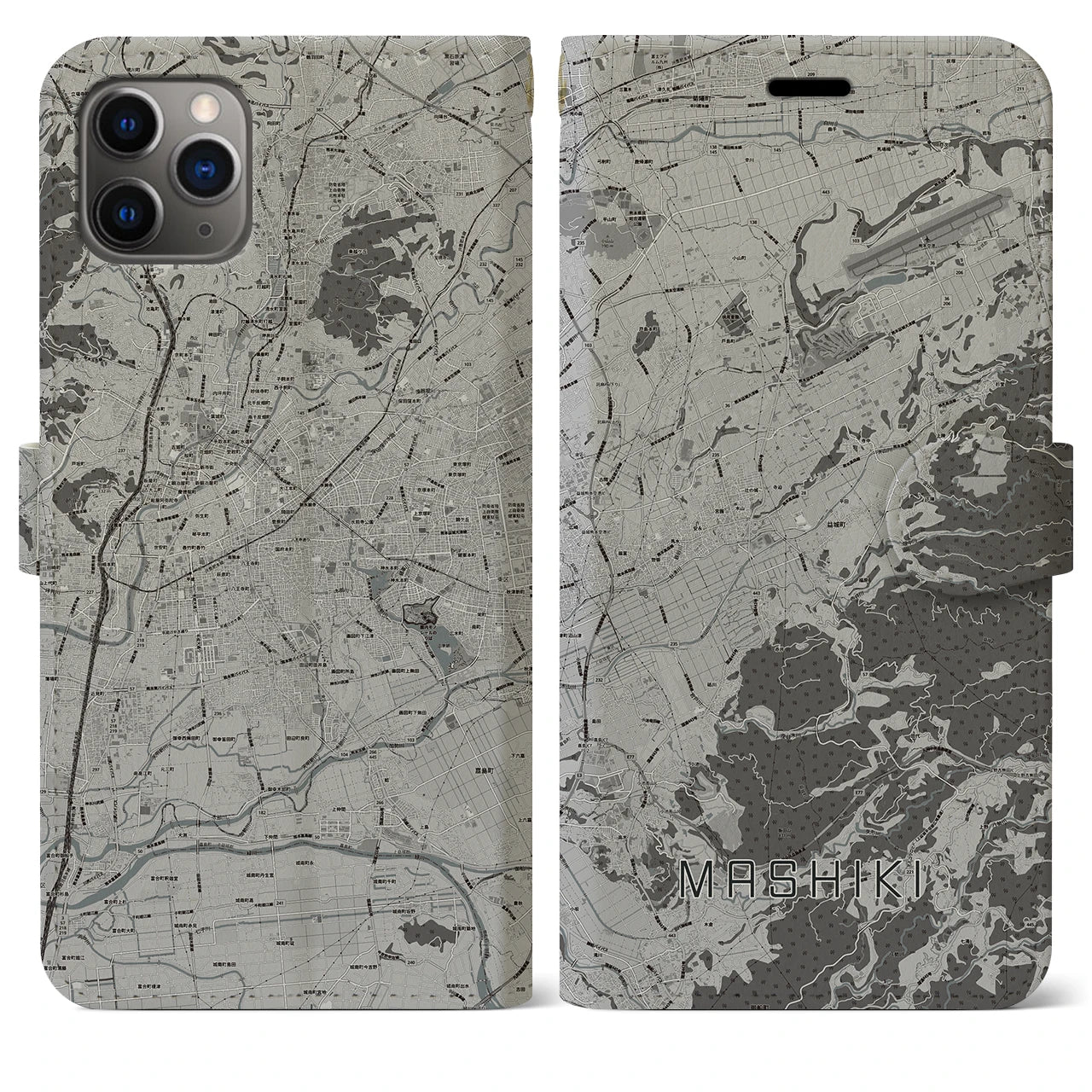 【益城(熊本県)】地図柄iPhoneケース(手帳タイプ)モノトーン・iPhone 11 Pro Max 用