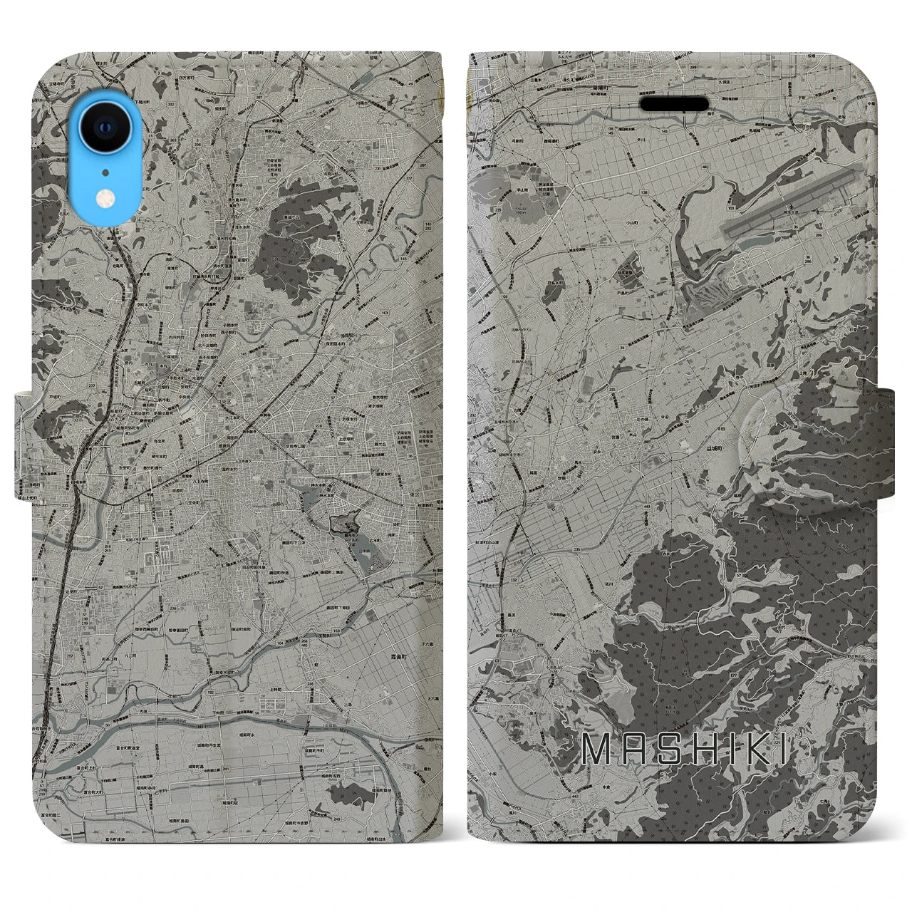【益城(熊本県)】地図柄iPhoneケース(手帳タイプ)モノトーン・iPhone XR 用