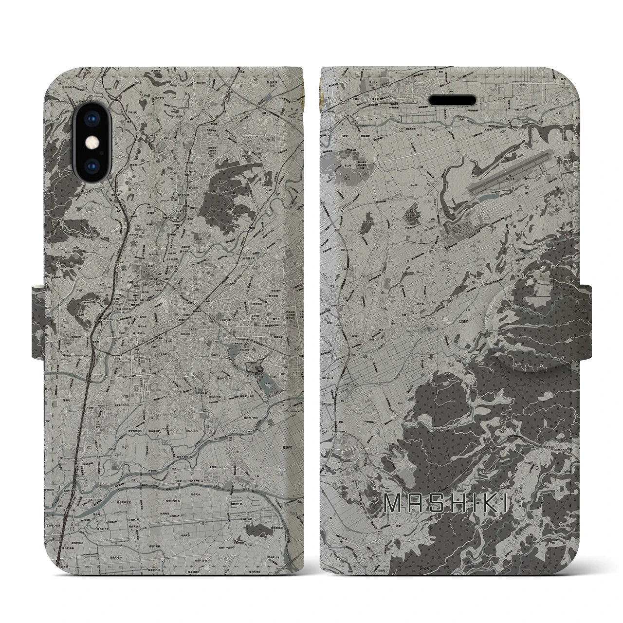 【益城(熊本県)】地図柄iPhoneケース(手帳タイプ)モノトーン・iPhone XS / X 用