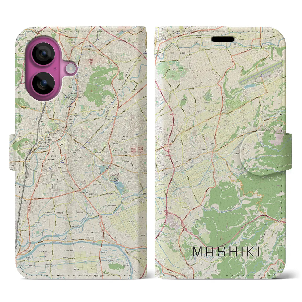 【益城(熊本県)】地図柄iPhoneケース(手帳タイプ)ナチュラル・iPhone 16 Pro 用