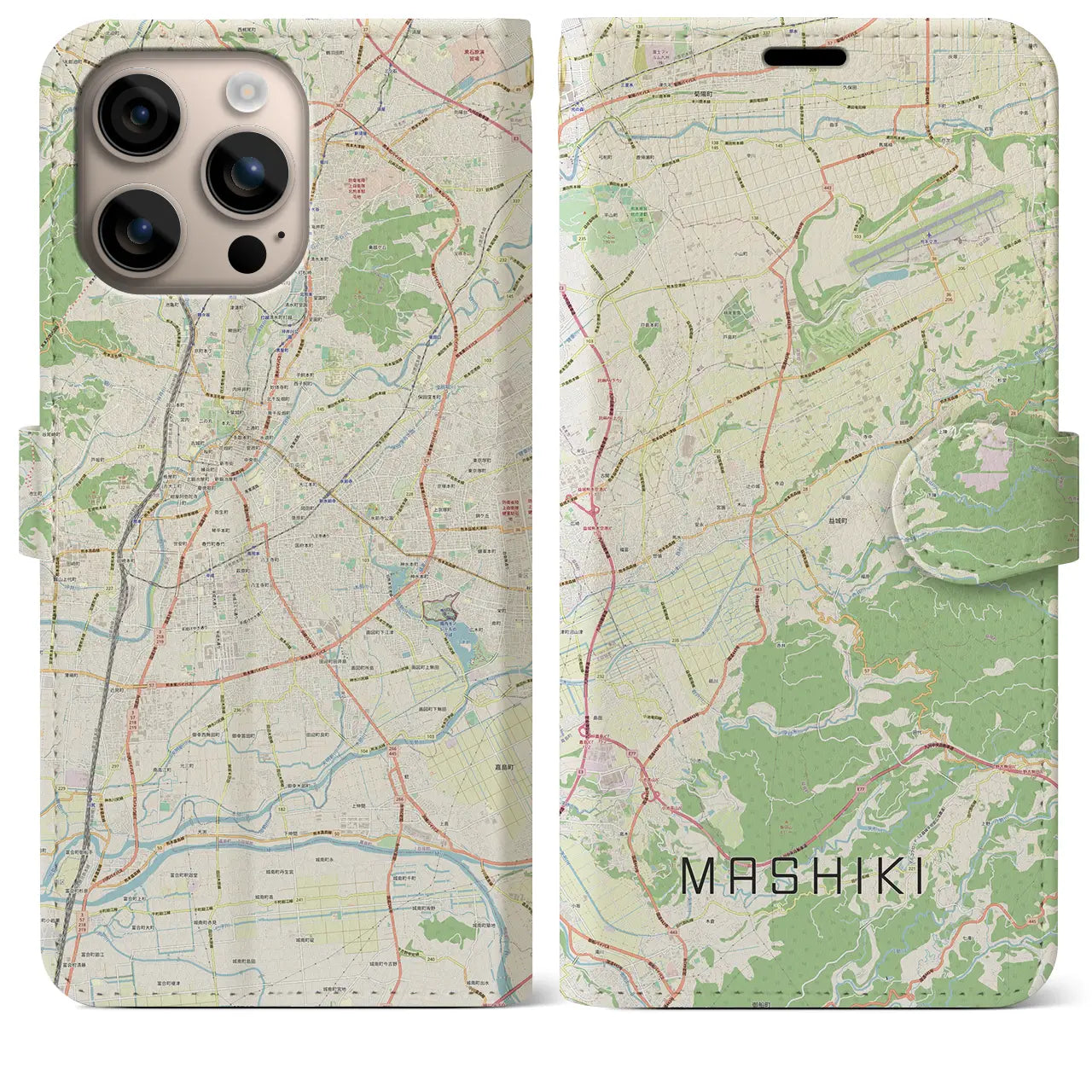 【益城(熊本県)】地図柄iPhoneケース(手帳タイプ)ナチュラル・iPhone 16 Plus 用