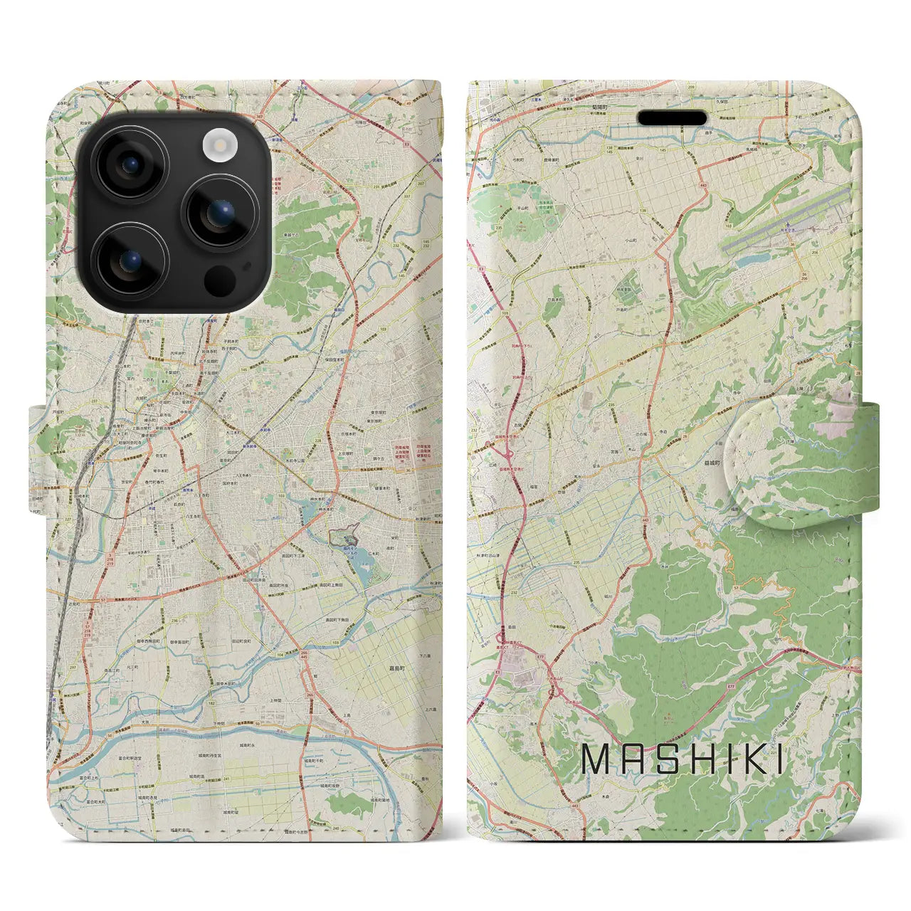 【益城(熊本県)】地図柄iPhoneケース(手帳タイプ)ナチュラル・iPhone 16 用