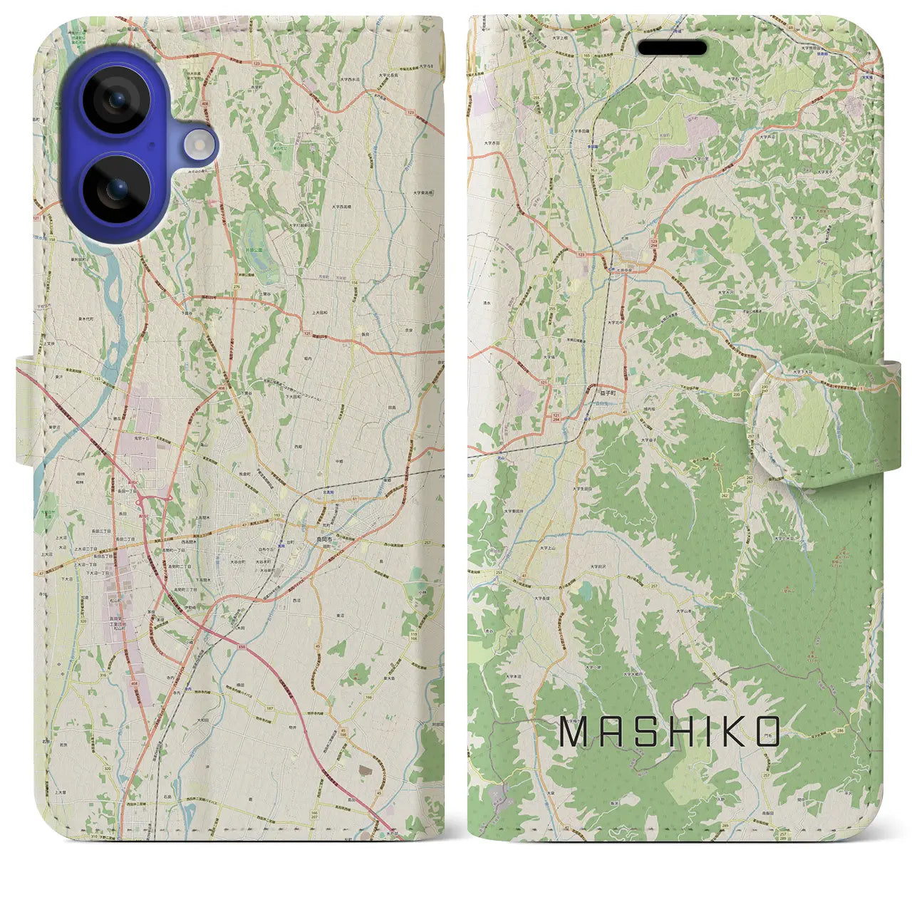 【益子(栃木県)】地図柄iPhoneケース(手帳タイプ)ナチュラル・iPhone 16 Pro Max 用