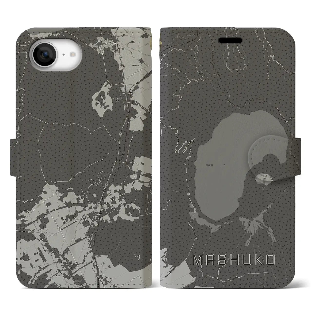 【摩周湖(北海道)】地図柄iPhoneケース(手帳タイプ)