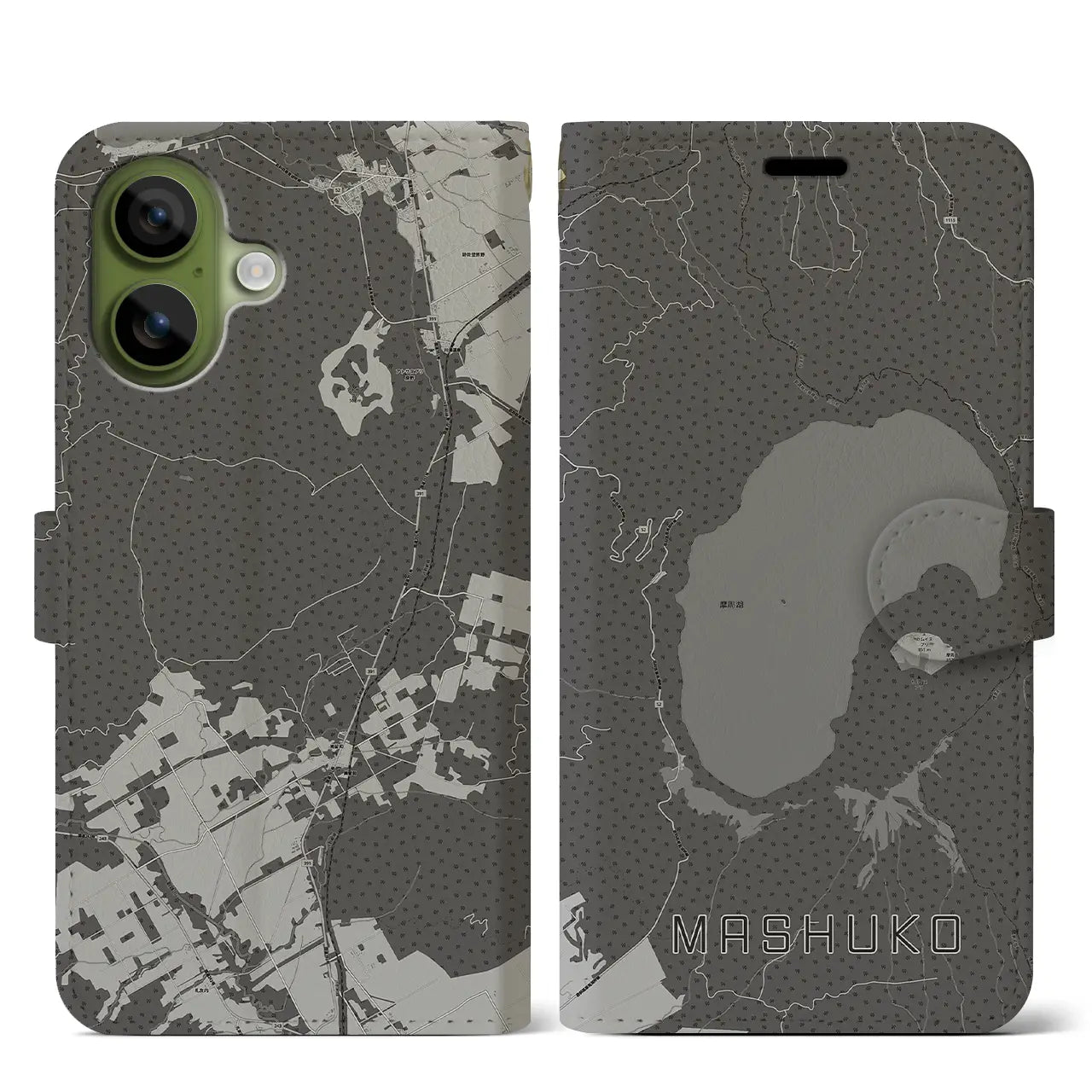 【摩周湖(北海道)】地図柄iPhoneケース(手帳タイプ)