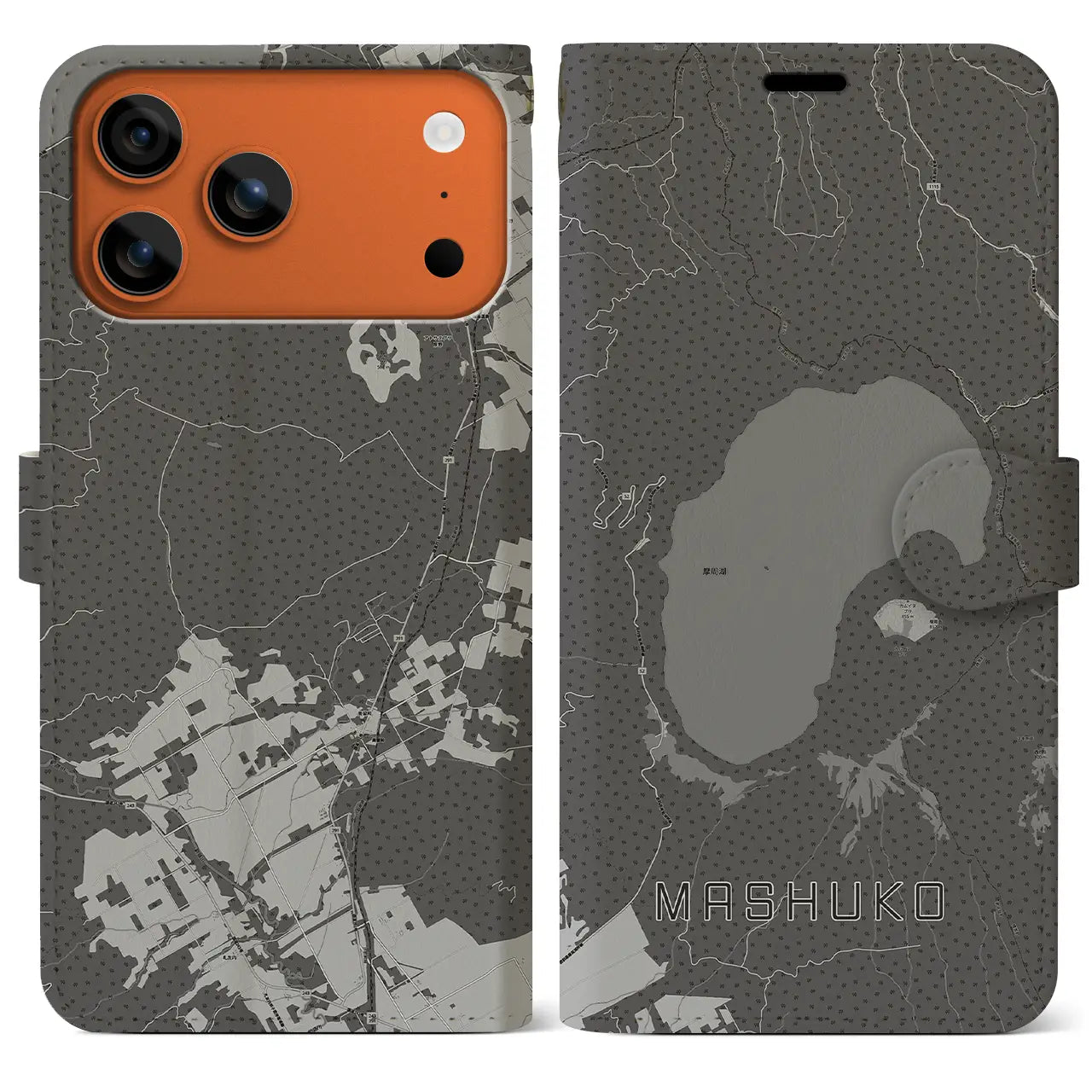 【摩周湖(北海道)】地図柄iPhoneケース(手帳タイプ)