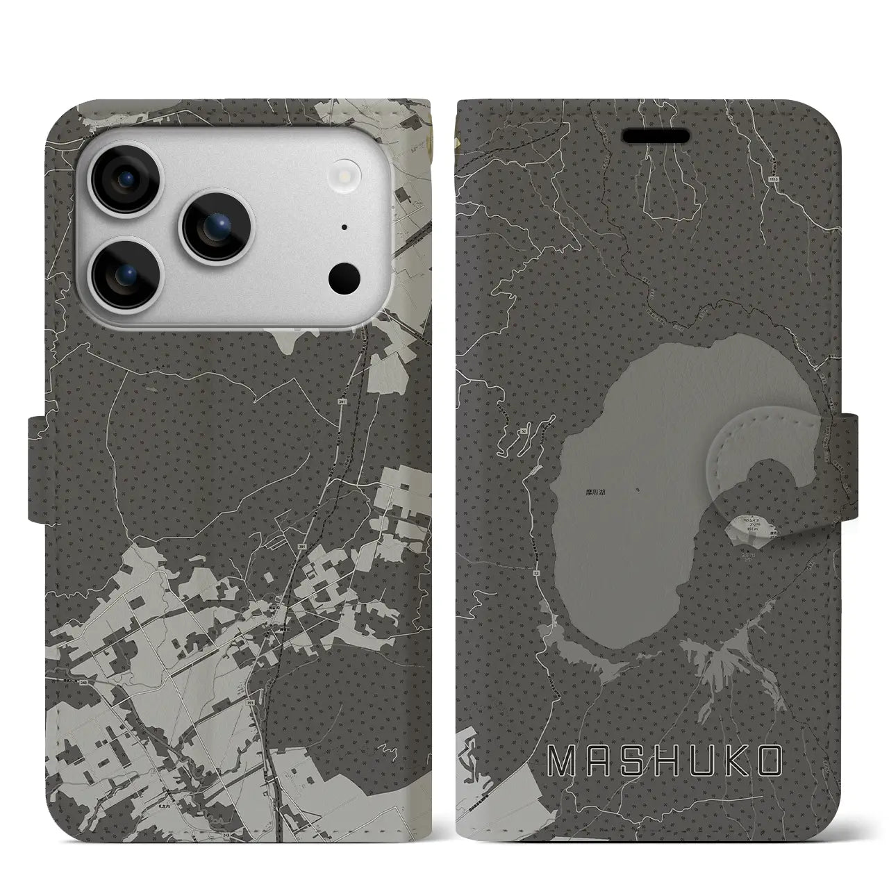 【摩周湖(北海道)】地図柄iPhoneケース(手帳タイプ)