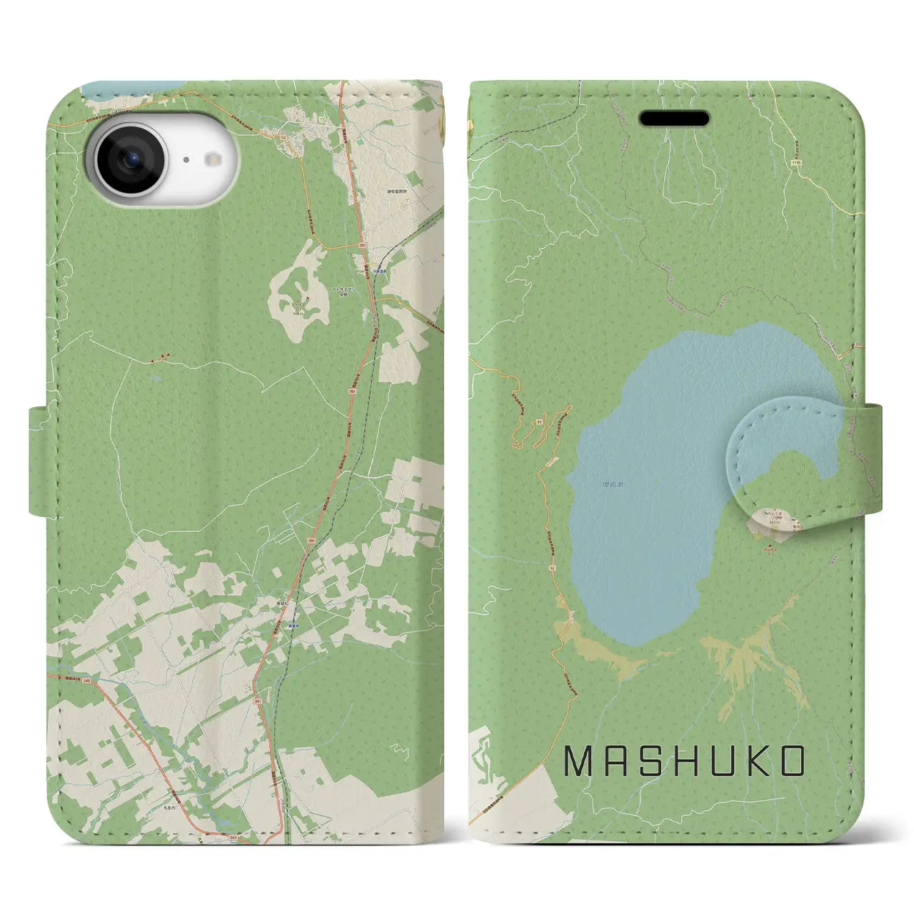 【摩周湖(北海道)】地図柄iPhoneケース(手帳タイプ)