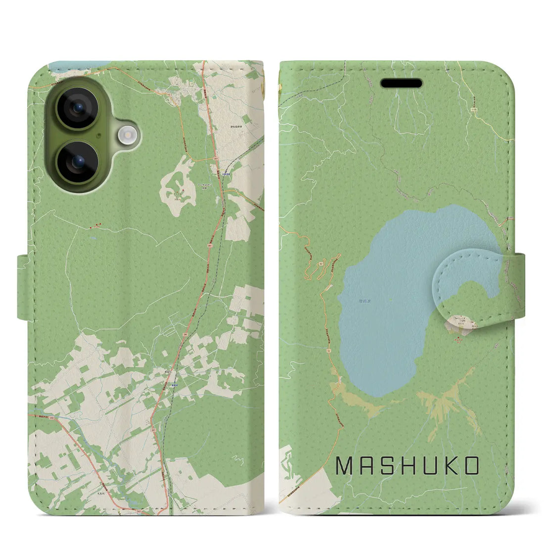【摩周湖(北海道)】地図柄iPhoneケース(手帳タイプ)ナチュラル・iPhone 17 Pro Max 用