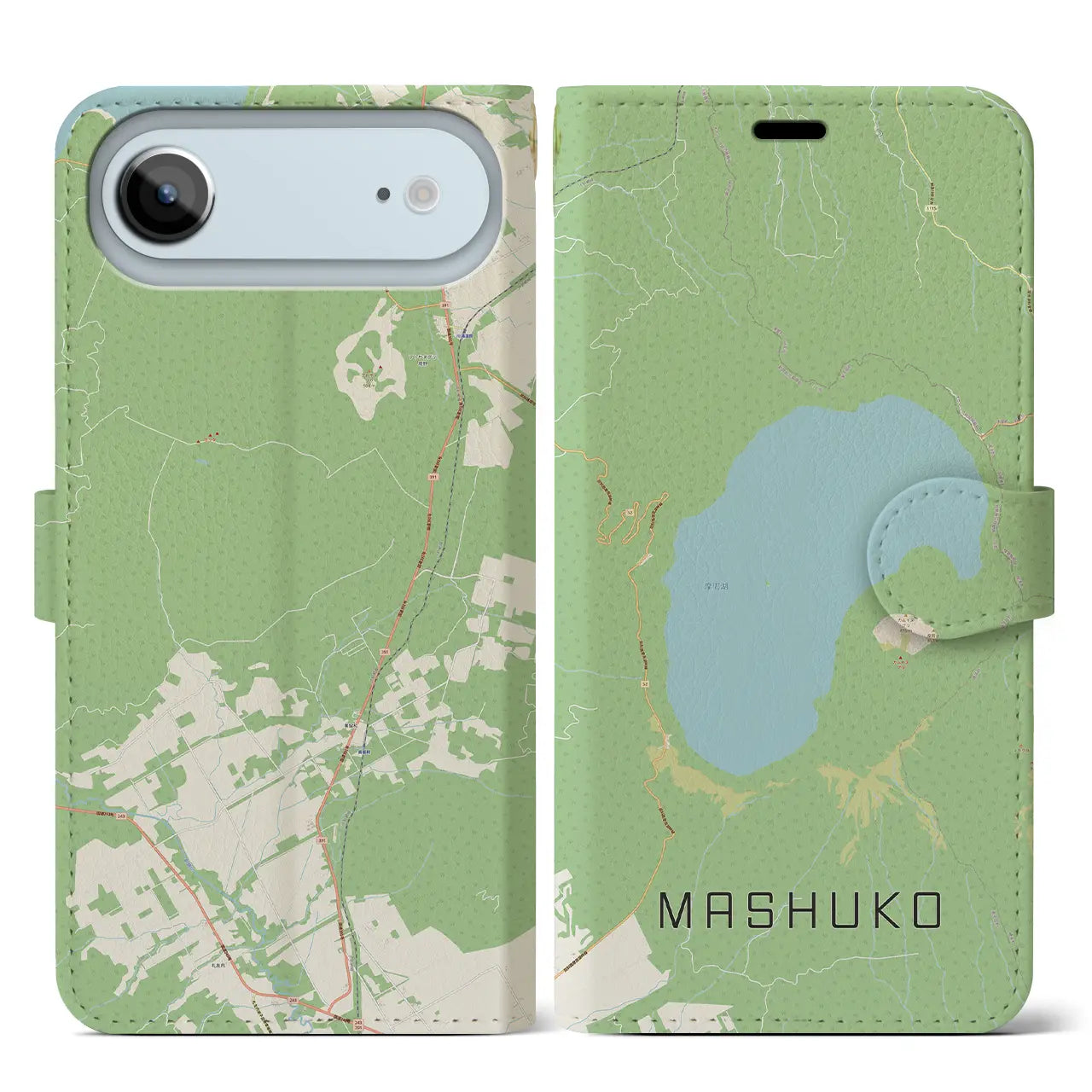 【摩周湖(北海道)】地図柄iPhoneケース(手帳タイプ)