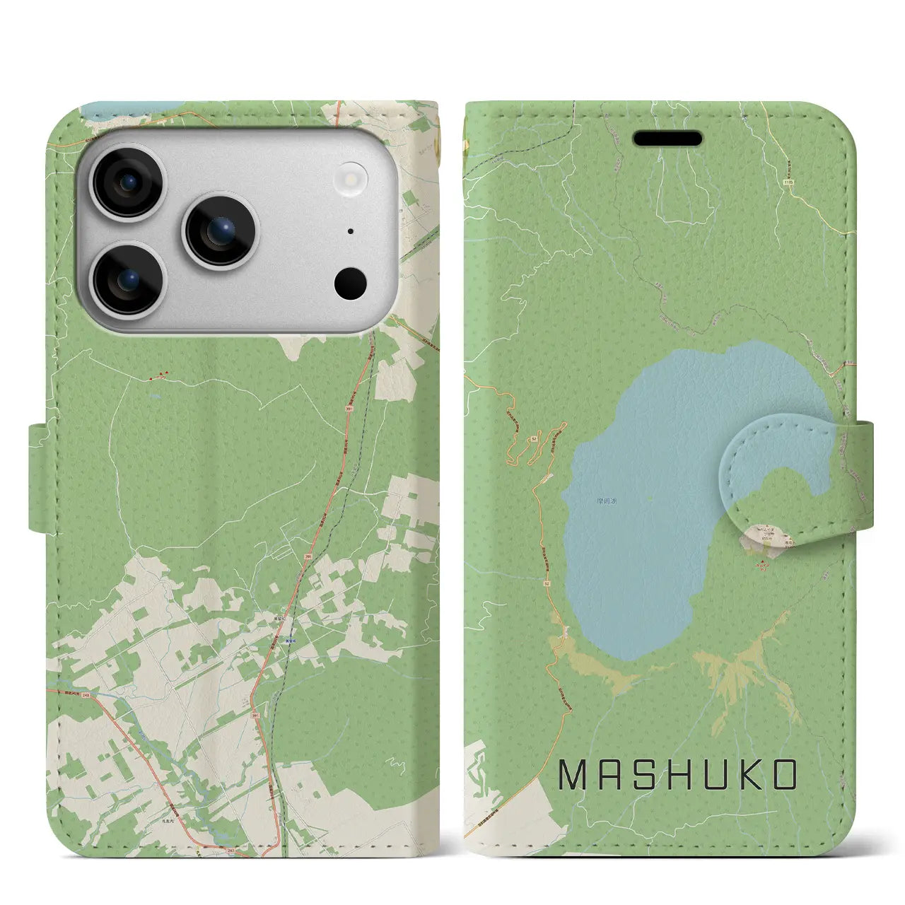 【摩周湖(北海道)】地図柄iPhoneケース(手帳タイプ)