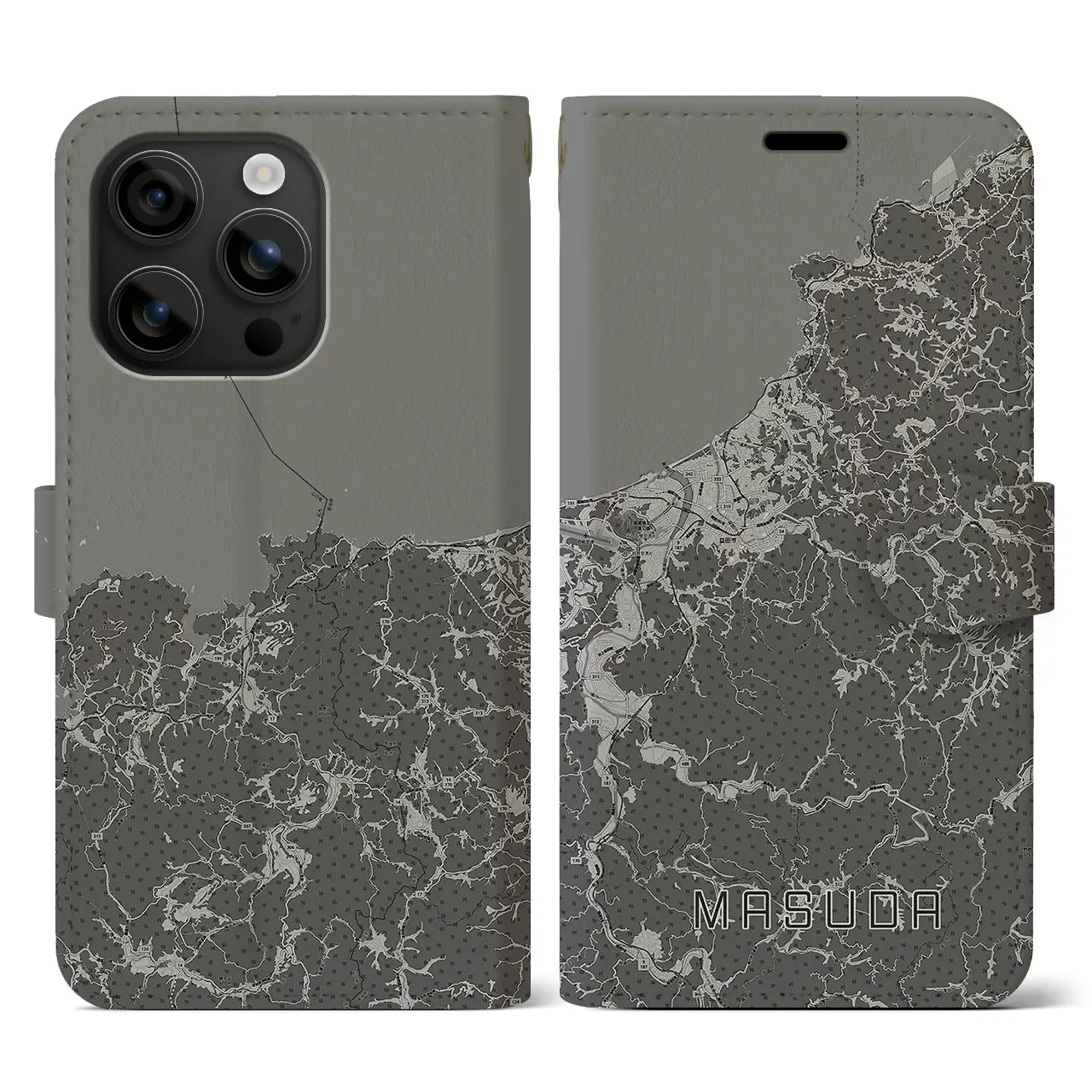 【益田(島根県)】地図柄iPhoneケース(手帳タイプ)モノトーン・iPhone 16 用
