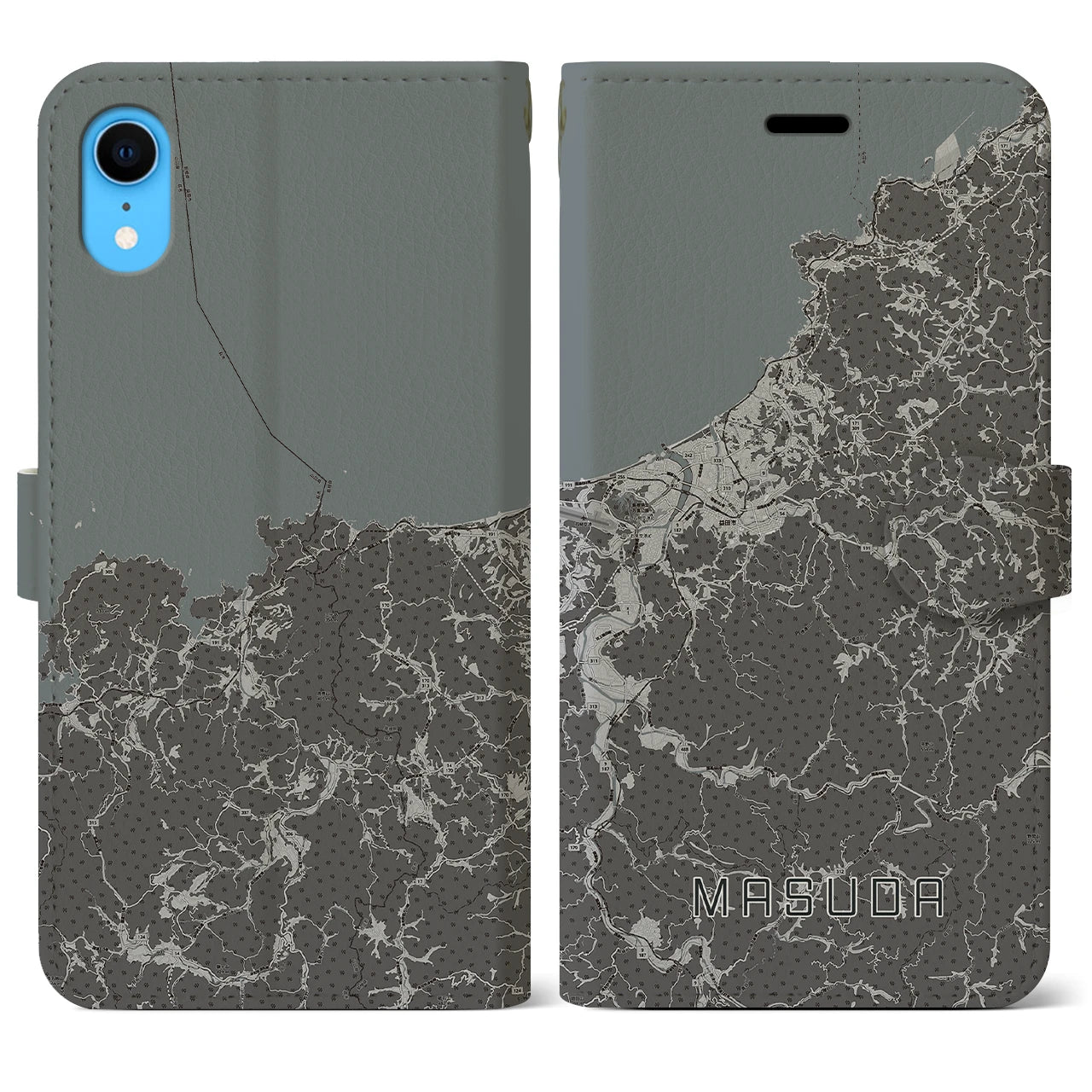 【益田(島根県)】地図柄iPhoneケース(手帳タイプ)モノトーン・iPhone XR 用