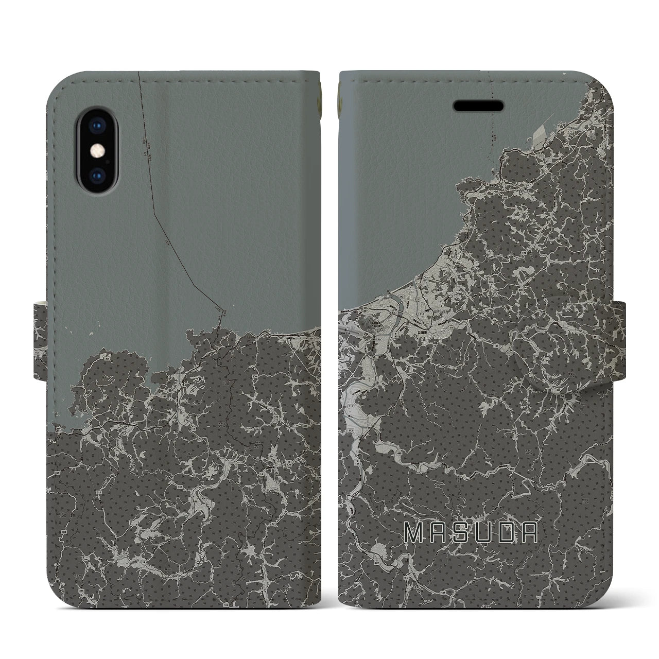 【益田(島根県)】地図柄iPhoneケース(手帳タイプ)モノトーン・iPhone XS / X 用