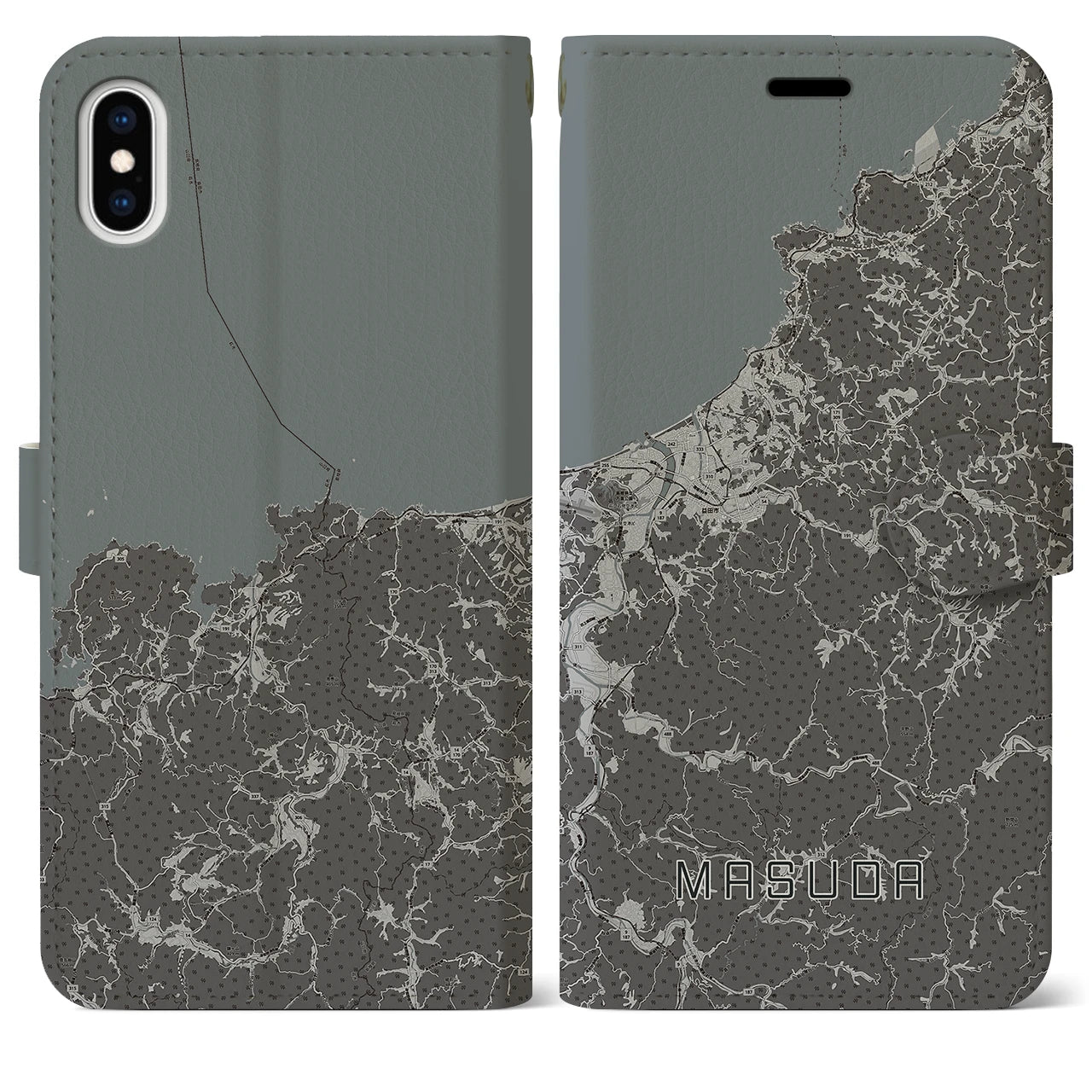 【益田(島根県)】地図柄iPhoneケース(手帳タイプ)モノトーン・iPhone XS Max 用