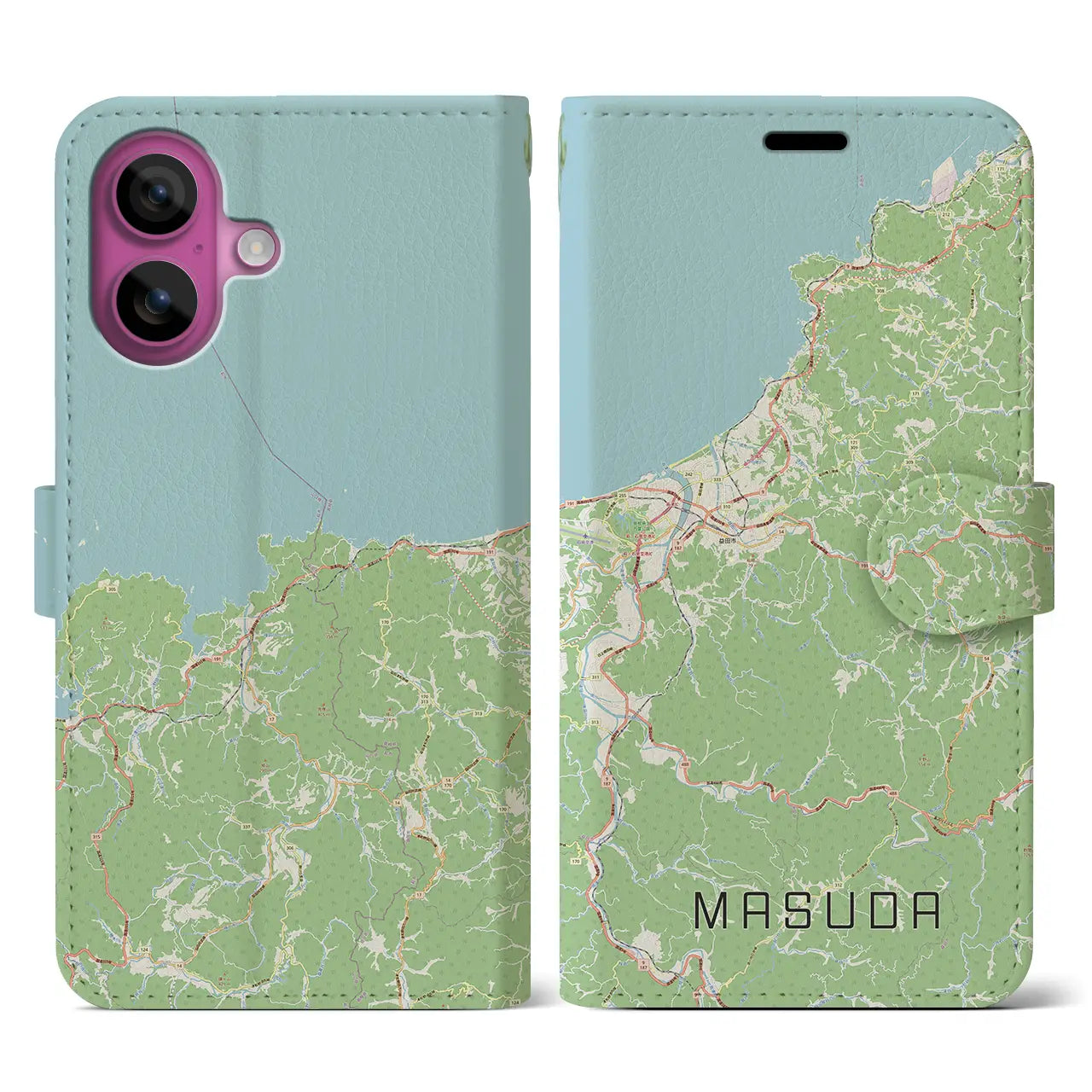 【益田(島根県)】地図柄iPhoneケース(手帳タイプ)ナチュラル・iPhone 16 Pro 用
